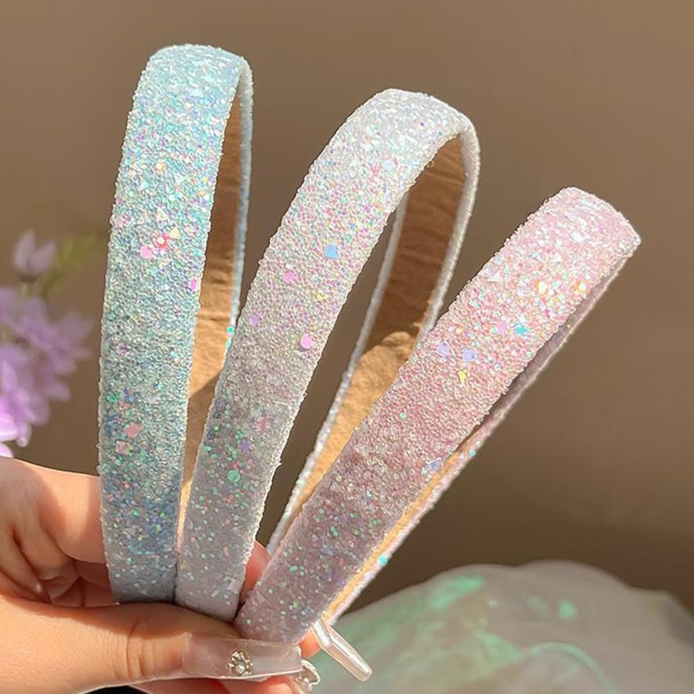 TSUOUKL 1 X Glitter Headband, Women'S Glitter, Headband Girls, Headband Children, Girls Hair Bands Sequins, Cute Daily Accessory for Girls and Women, Sky Blue image number 6