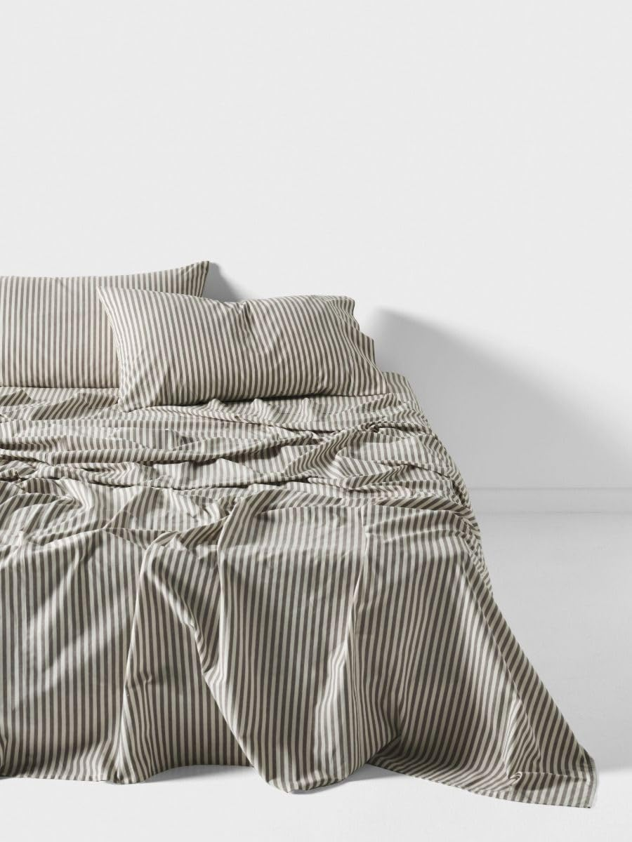 Linen House Classic Stripe Sheet Set, Pebble, Single Size