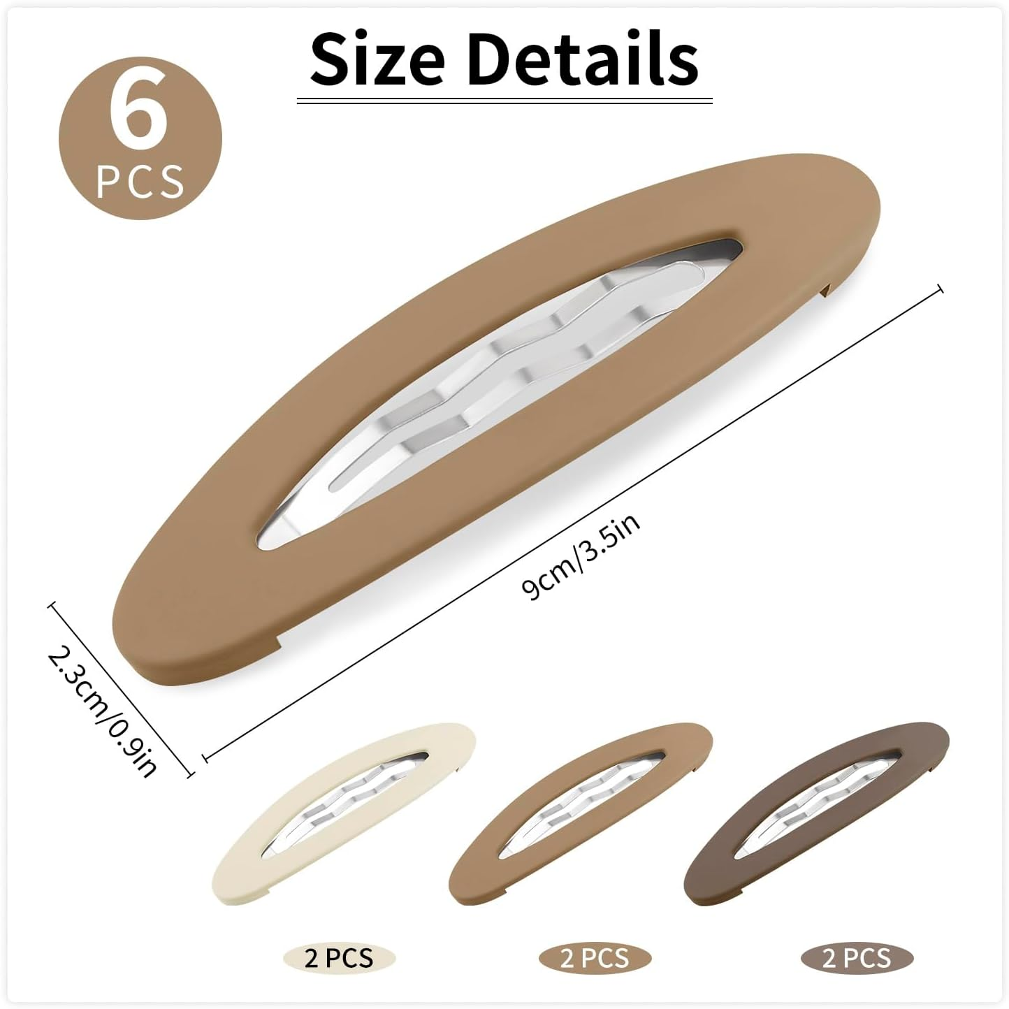 6Pcs Large Snap Hair Clips Beige Matte Snap Hair Barrettes for Girls Women Hair Accessories (9Cm) image number 5