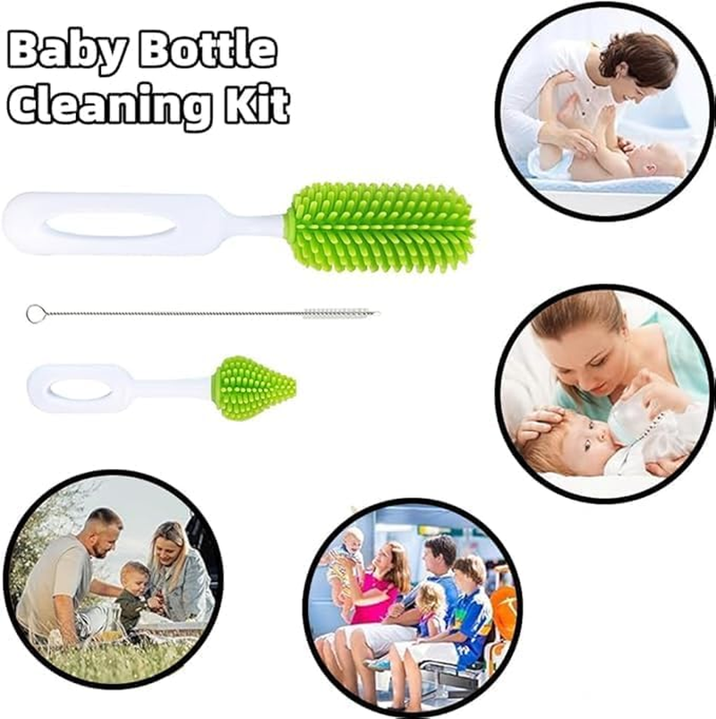 Portable Bottle Brush Set, Baby Bottle Cleaner with Storage Box,Travel Baby Bottle Drying Rack,Lawn Countertop Baby Bottle Drying Rack,Spring Green image number 1