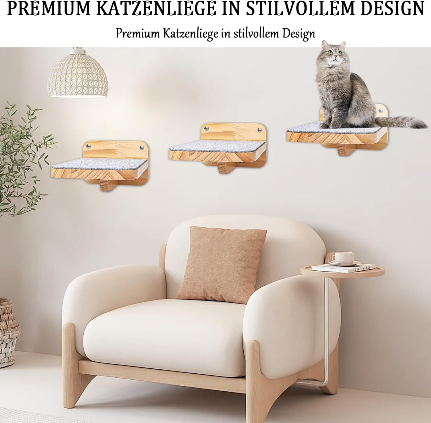 Gekufa Cat Climbing Wall, Set of 3, Cat Wall Parkour with Non-Slip Felt, 15 Kg Load Capacity image number 3