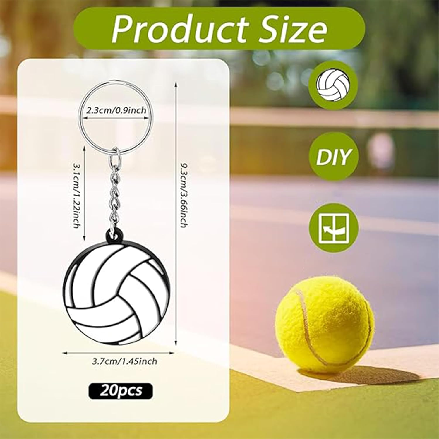 20 Pack Volleyball Keychains, Cute Sports Party Favors, DIY Name Tags, School Rewards, Volleyball Gifts for Kids, Small Team Souvenirs, Sports Ball Keychains image number 5