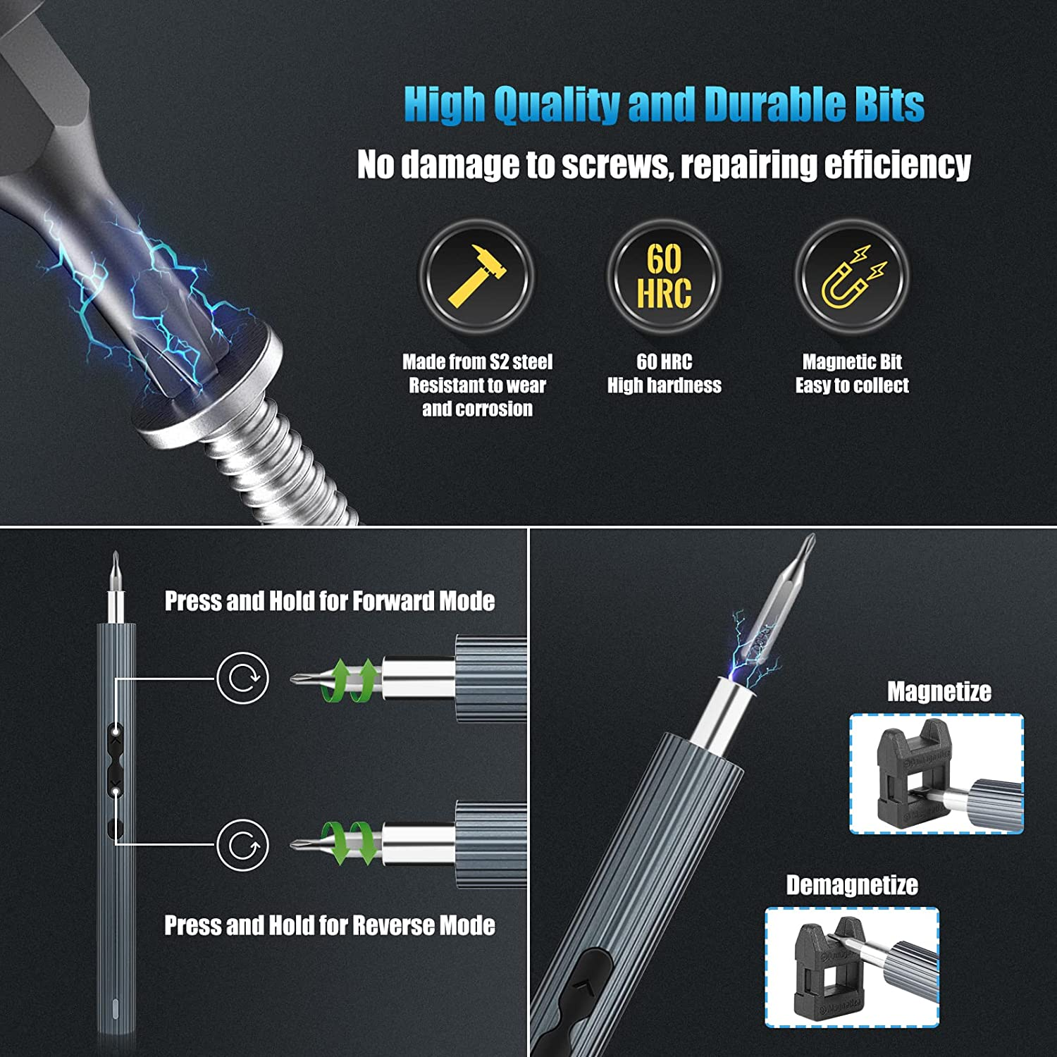 39 in 1 Mini Electric Screwdriver, [New Upgrade] Homtronics Rechargeable Small Power Precision Screwdriver Set with S2 Steel Magnetic Bits, Repair Tool Kit with LED Light for Phone Laptop Watch image number 4