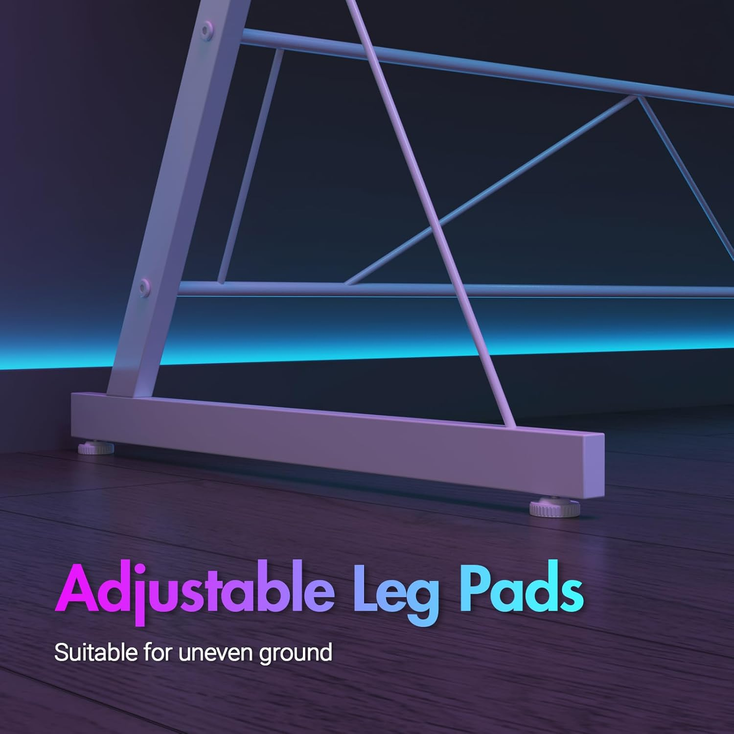 Advwin L Shaped Gaming Desk with LED Lights & Power Outlets Computer Corner Desk with Monitor Stand Gaming Table with Hook White - Black image number 4