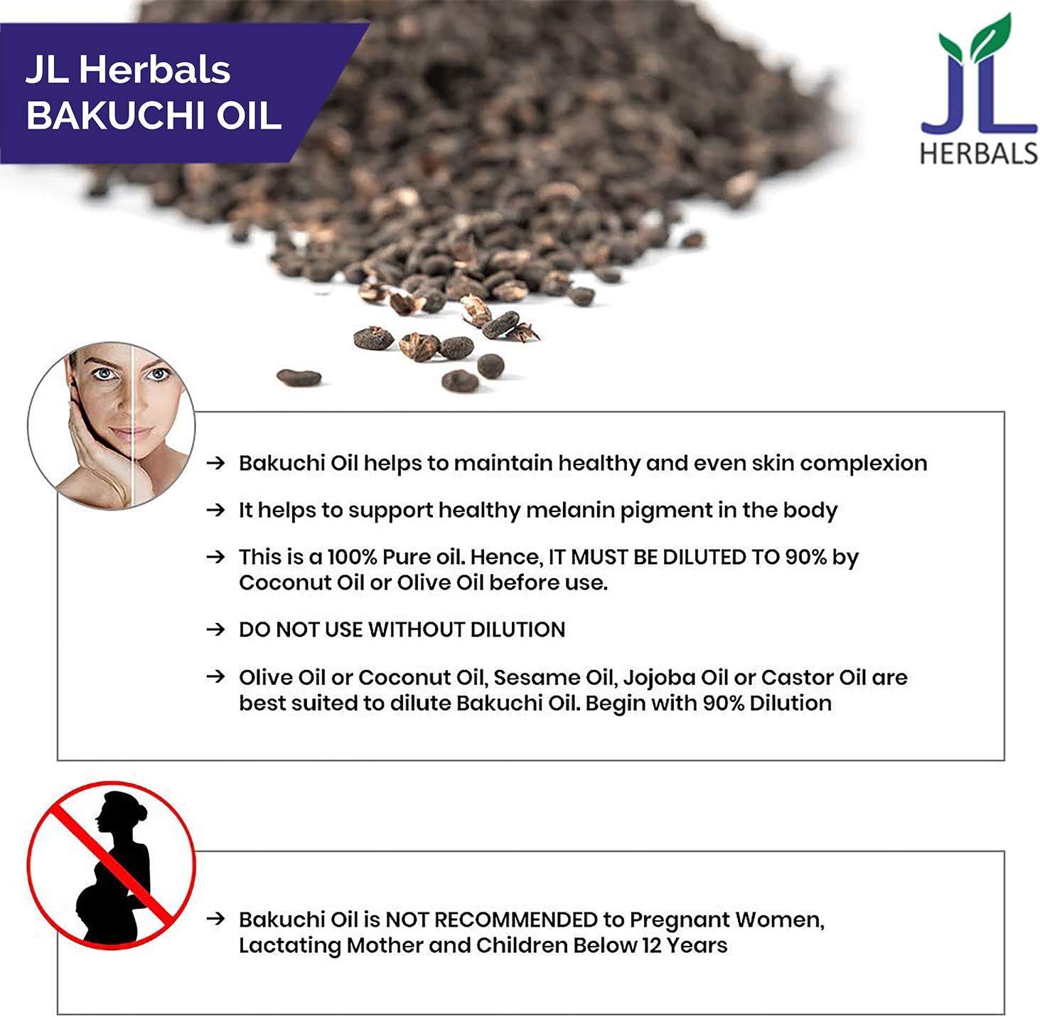 JL Herbals Bakuchi Oil 100Ml (3.5 Fl.Oz) | Babchi | Psoralea Corylifolia | 100% Pure & Undiluted | Cold Pressed | for External USE ONLY | USE after Dilution image number 1