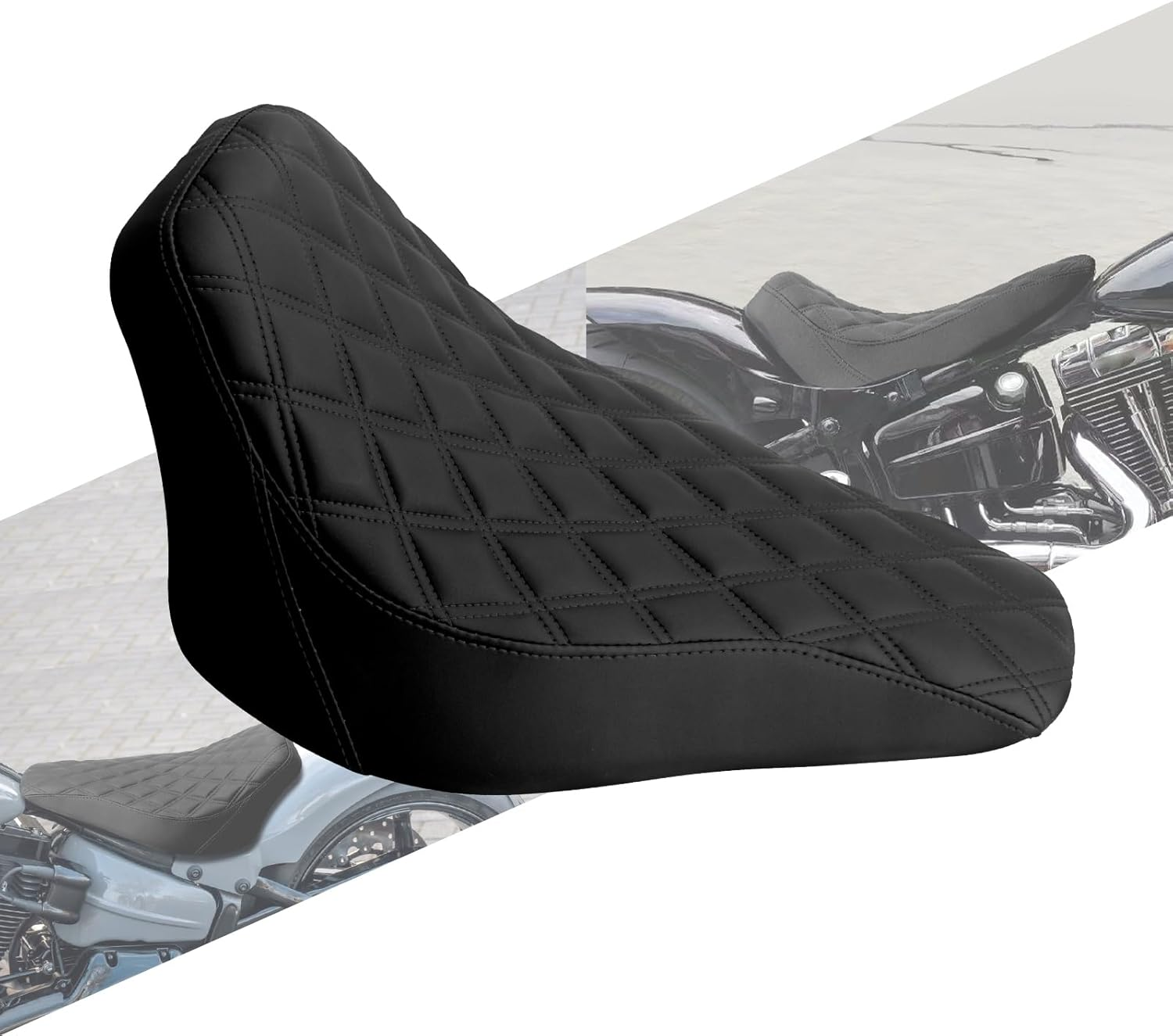 Motorcycle Front Driver Leather/Suede Cushion Pillion Seat Solo Seat Fit for Harley Softail Breakout 2013-2017 Rocker 2008-2017 (Black Stitching)