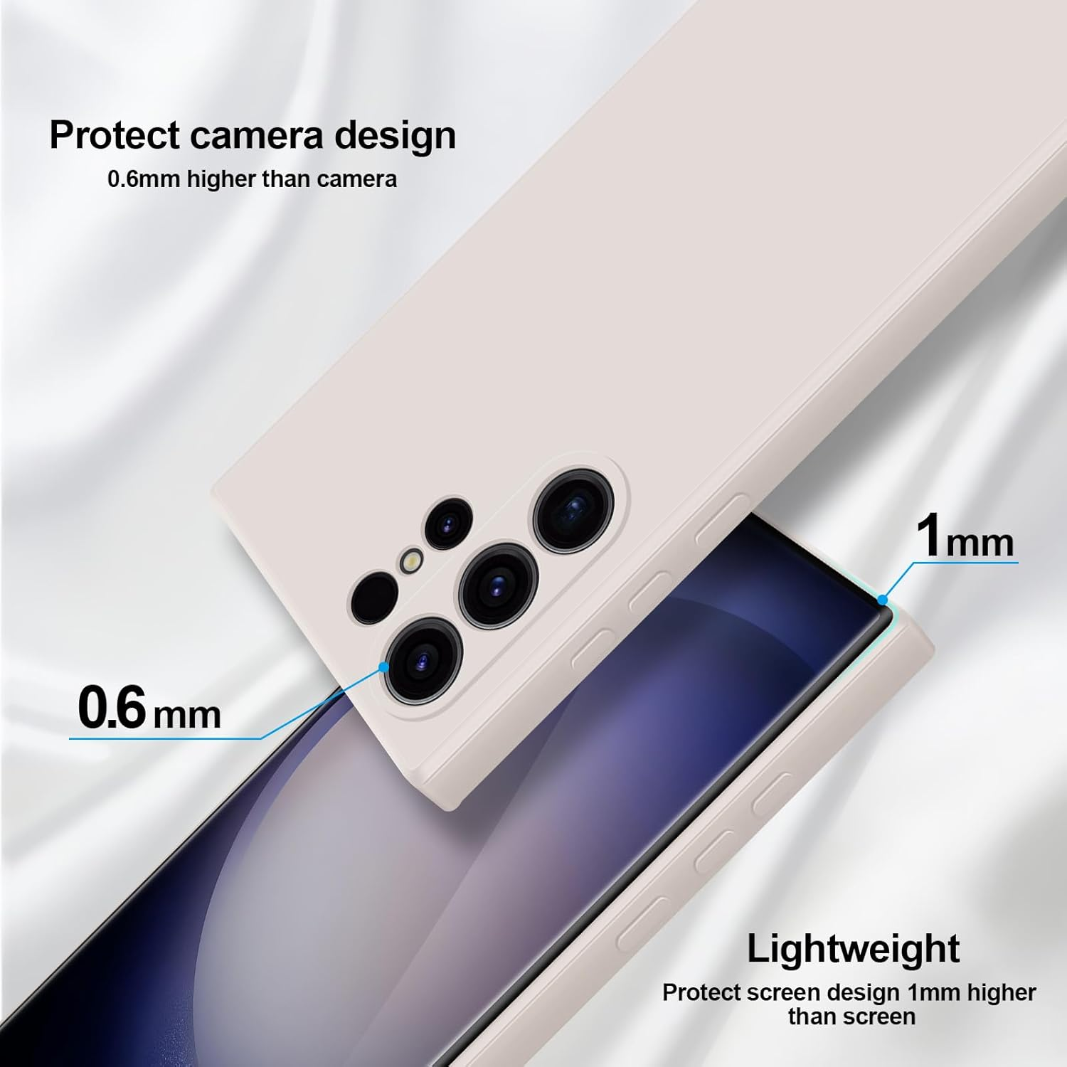 Giiyoon Silicone Case Compatible with Samsung Galaxy S23 Ultra 5G, Full Body Silky Soft Touch Phone Case with Camera Protection, Shockproof Cover with Microfiber Lining, off White image number 5