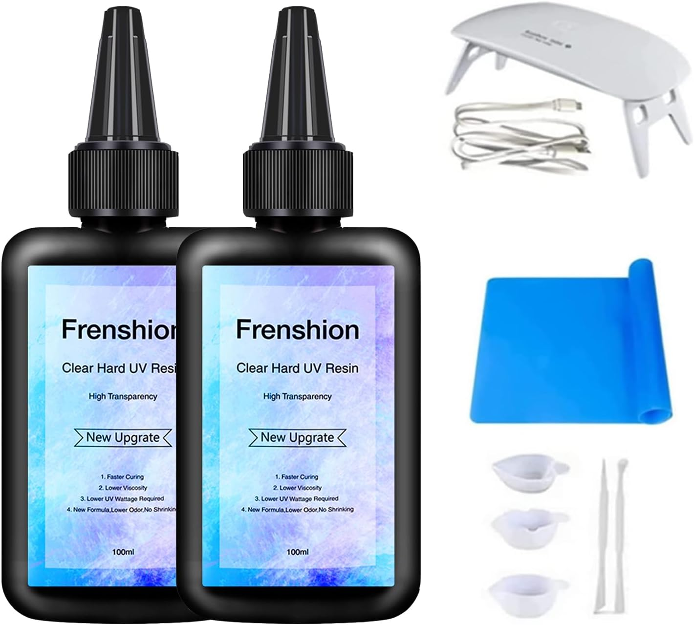 UV Lamp+2 Pieces 100G Upgrade Quick Cure Clear Hard Low Odor UV Resin+ Mat+Tool, UV Resin Starter Kit for Jewelry Making image number 4
