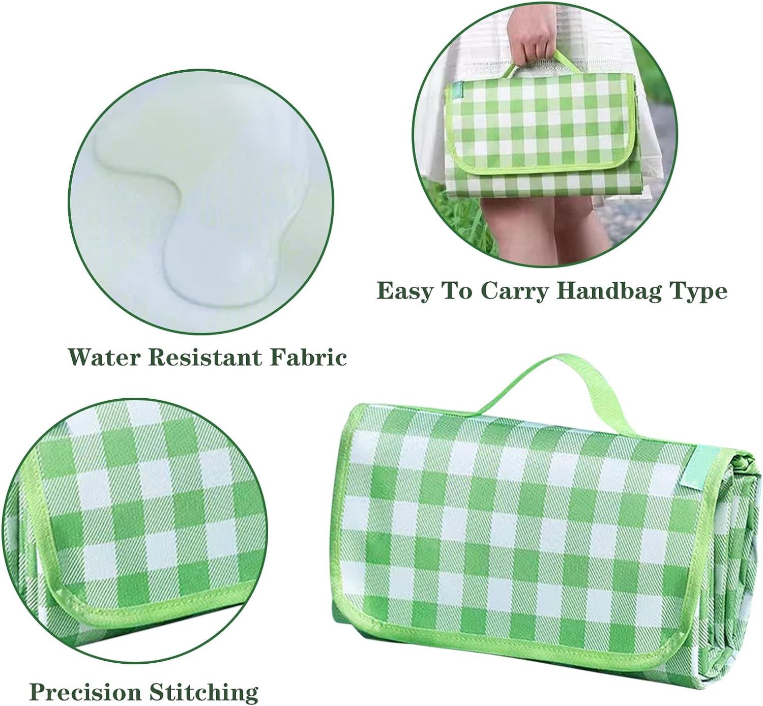 Picnic Blanket, Large Waterproof Sand-Proof Camping Beach Mat Lightweight Durable and Foldable Suitable for Outdoor Activities Grass Travel Hiking Mat (Green)