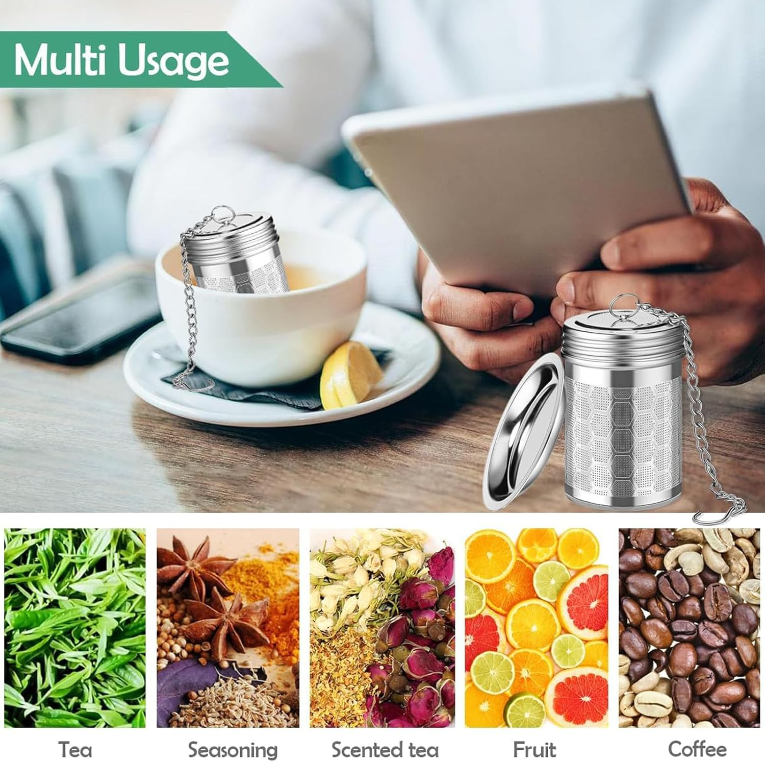 2 Pack Tea Infuser for Loose Tea, Extra Fine Mesh Tea Strainers with Drip Trays, 304 Stainless Steel Tea Diffuser Filter, Tea Steeper Infusers for Teapot, Brew Tea image number 2