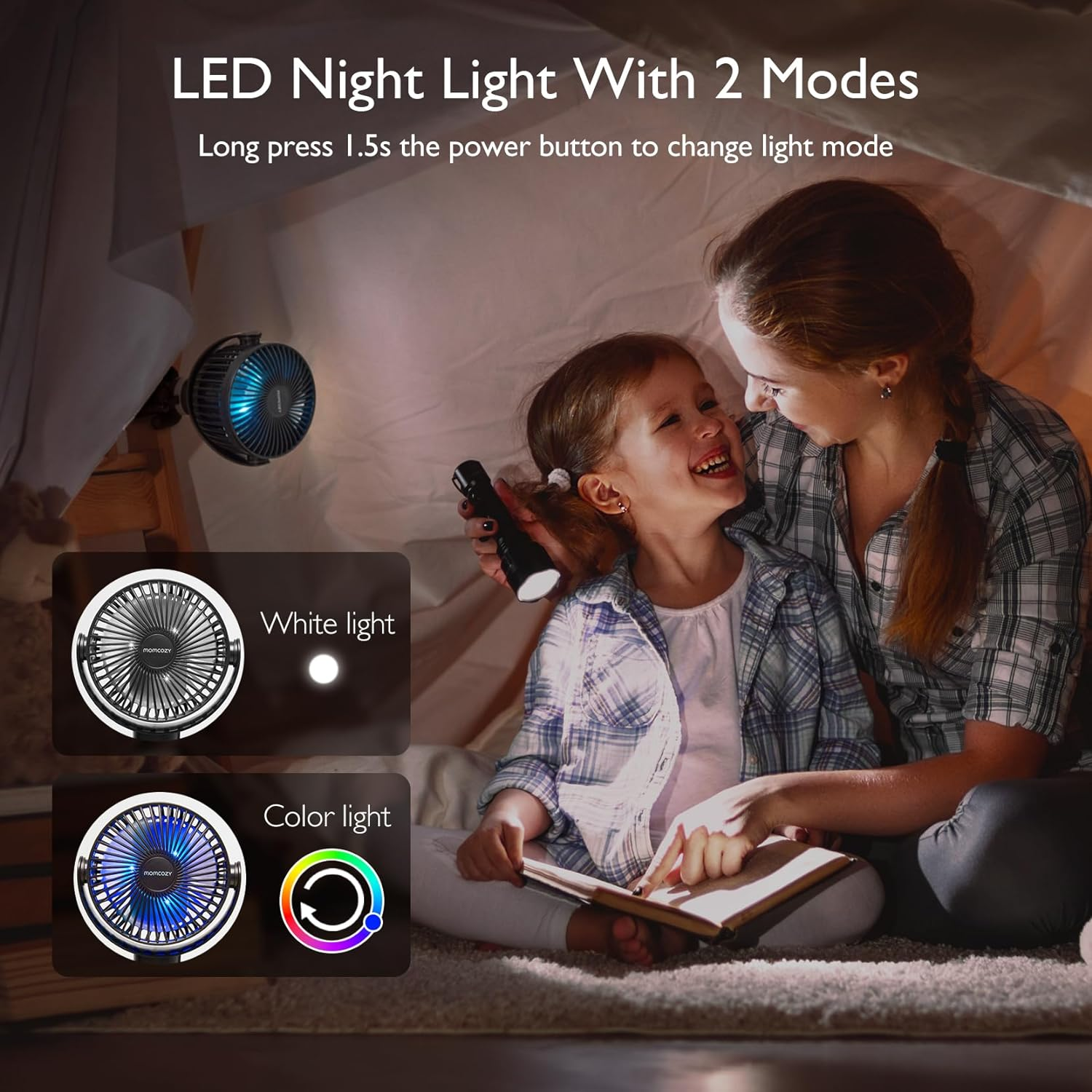 Momcozy Portable Stroller Fan, Detachable 4 Speed 360&deg; Rotate, LED Night Light with 2 Modes, Handheld Cooling Fan for Travel, Car Seat, Bedroom image number 5