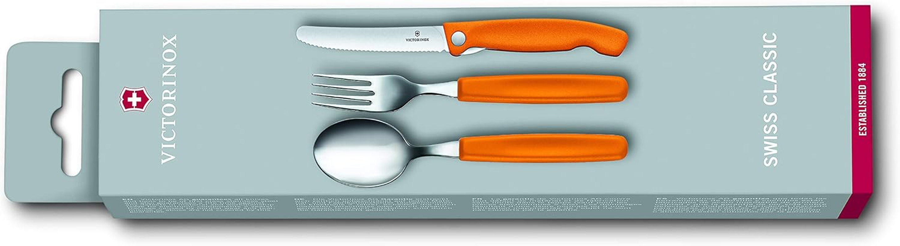 Victorinox, Swiss Classic, Professional Cutlery Set, 3-Piece Set, Extra Sharp Blade, Serrated Edge, 11 Cm, Robust Plastic Handle, Stainless Steel, Orange