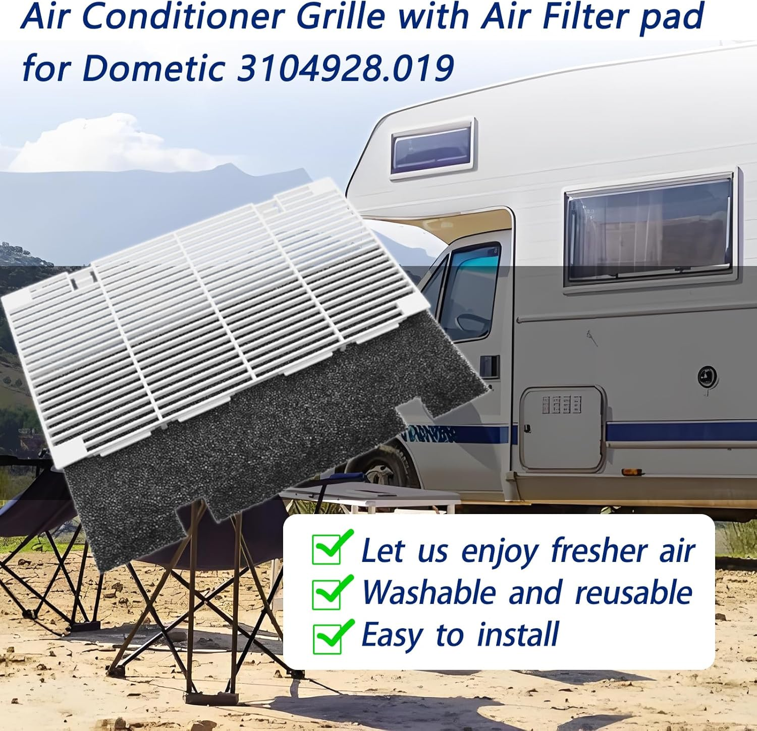 Dianrui RV A/C Cover for Dometic AC Cover Replacement for Dometic 3104928.019, Duo-Therm RV Air Conditioner Grille Replacement with RV A/C Filter (14.1" X 7.7") RV Air Conditioners Parts & Accessories image number 1