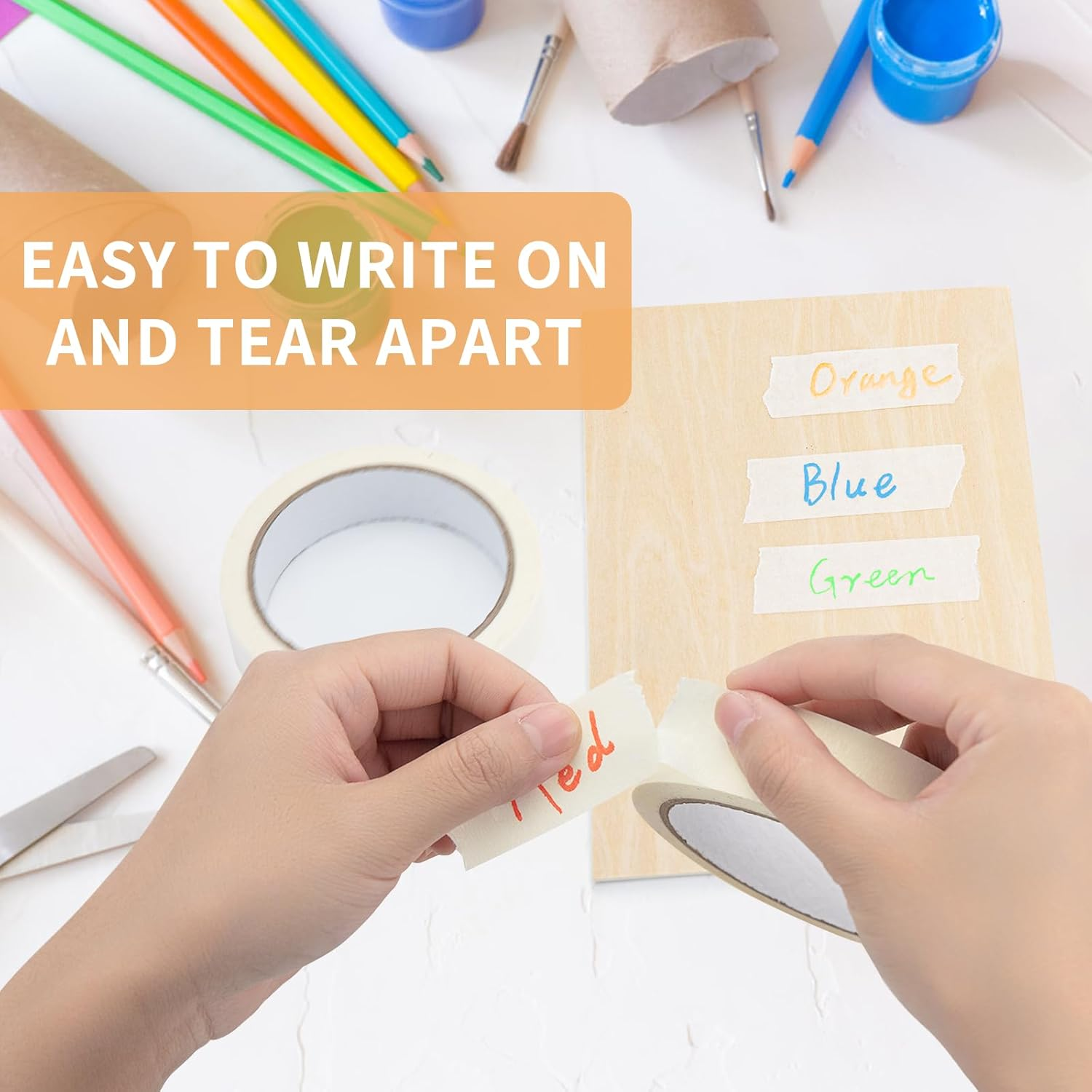 OWLKELA 3Pcs White Masking Tape, Painters Tape, Writable Paper Tape, Craft Tape for School, Office, Home, Arts & Crafts, Labeling, 24Mm X 20M per Roll, 60M in Total image number 4