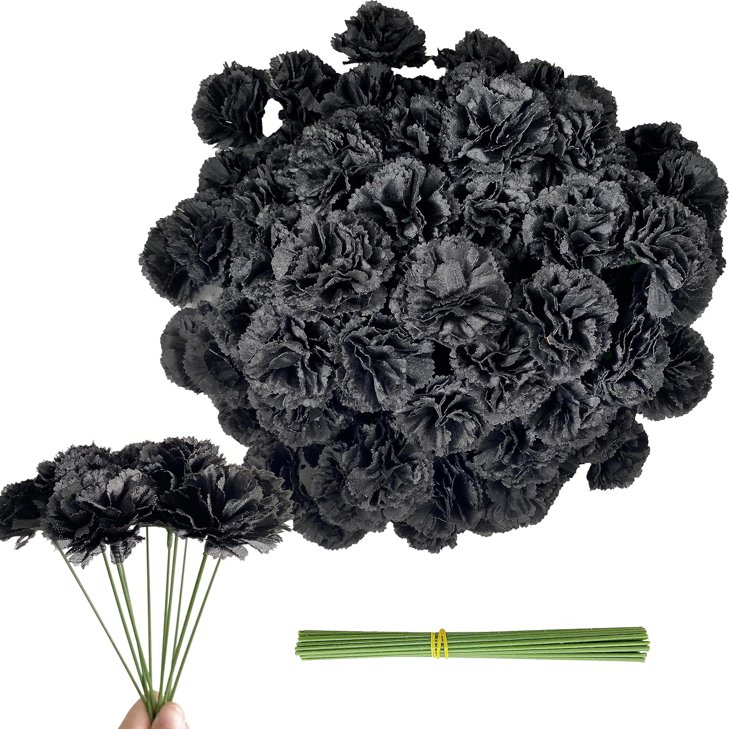 Marigold Flower Heads Bulk 50Pcs, Faux Mexican Marigold Artificial Flowers for Diwali Home Decor DIY Wreath Garland Craft Wedding Mexican Party Day of the Dead Decoration Halloween Decor(Green)