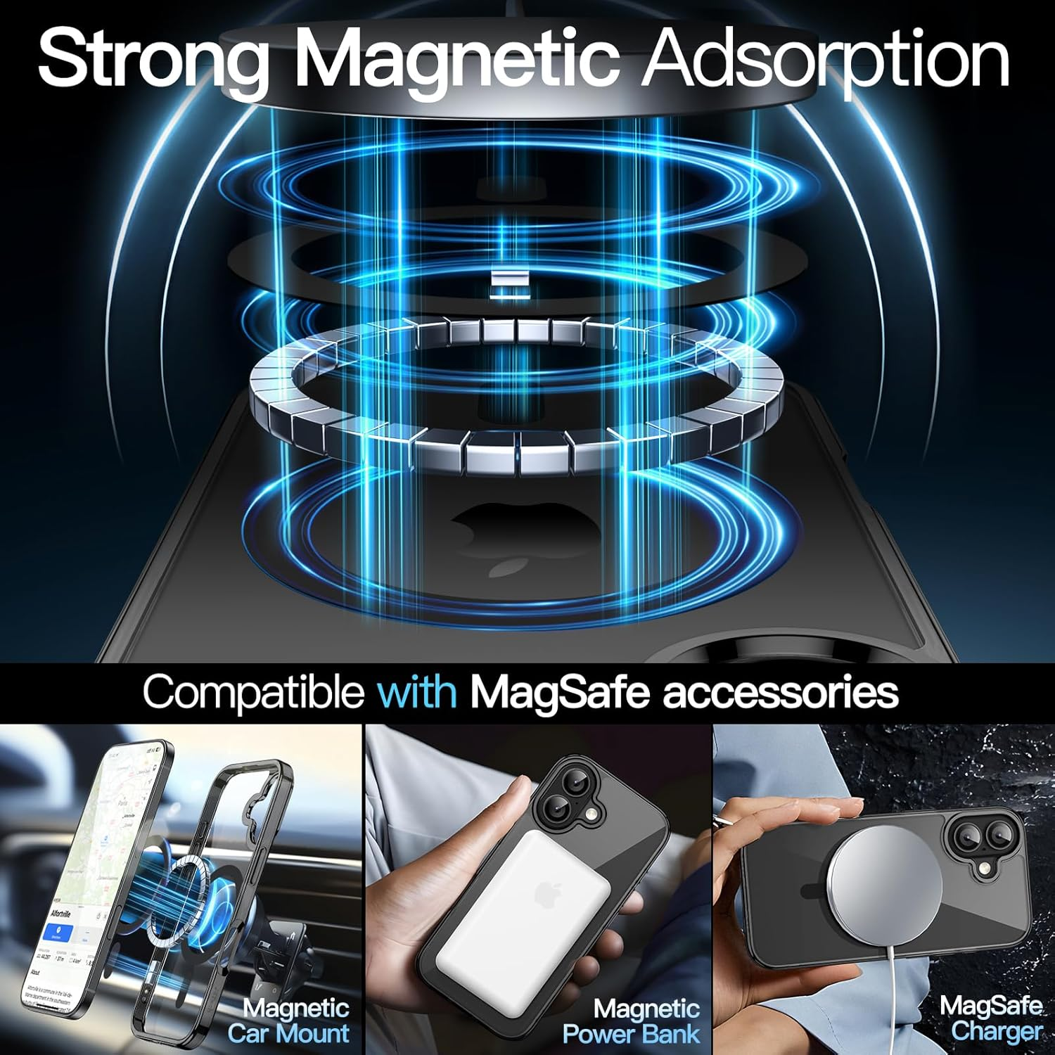 Jetech Magnetic Case for Iphone 17 6.3-Inch Compatible with Magsafe, Shockproof Phone Bumper Cover, Anti-Scratch Clear Back (Black)