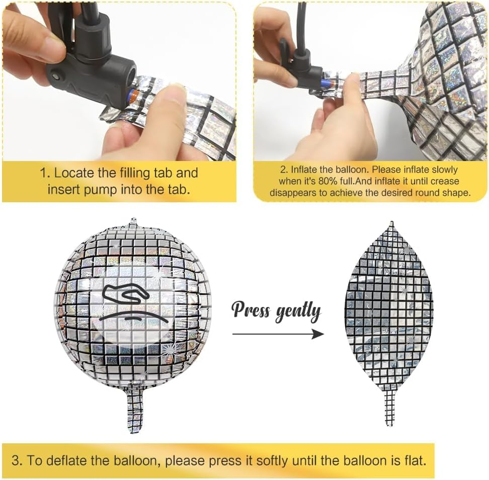 Silver Disco Ball Mylar Foil Balloons 22 Inch Huge 4D round Metallic Sphere Party Balloons for 70S 80S 90S Decorations Birthday Bachelorette Graduation 6 PCS