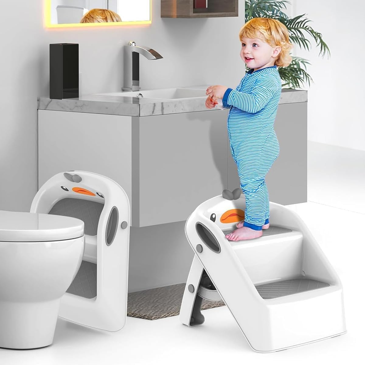 Fohouse Toddler Step Stool for Bathroom Sink, Foldable Kids Step Stop for Kitchen Sink, Toilet Step Stool Toddler,2 Step Stool for Child Kitchen Counter & Kids Toilet Potty Training (White) image number 5