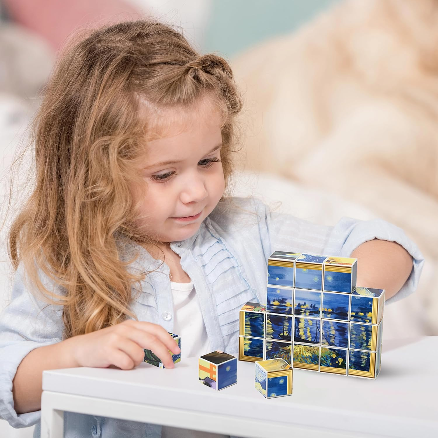 Picassotiles 1&rdquo; Magnetic Puzzle Building Cubes Blocks for Kids, Van Gogh Puzzle, Mona Lisa Hand Puzzle, Kids Toys 3+ Year Old Boy Girl, STEM Toys, Toddler, Teen,Young Explorers,Educational Popular Art image number 2