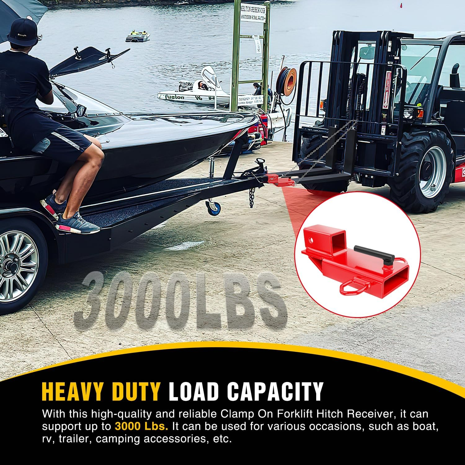 Nilight Forklift Trailer Hitch Attachment Fits 2 Inch Receiver Clamp on Pallet Fork Trailer Towing Adapter with Safety Chain & 5/8&rdquo; Hitch Pin Clip Red image number 1