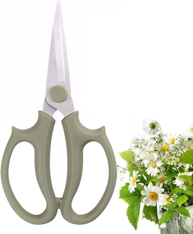 Leize Flower Scissors, Premium Thickened Stainless Steel Floral Shears, Strong Pruner for Flowers, Branches and Leaves (Grey Green)