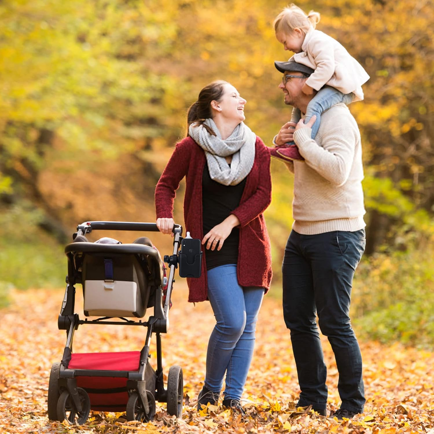 Suranew Universal Stroller Cup Holder, Adjustable Drink Holder with Phone Holder for Baby Stroller, Wheelchair, Walker, Bike, Scooter, Gifts for Family Member. - Blue image number 5