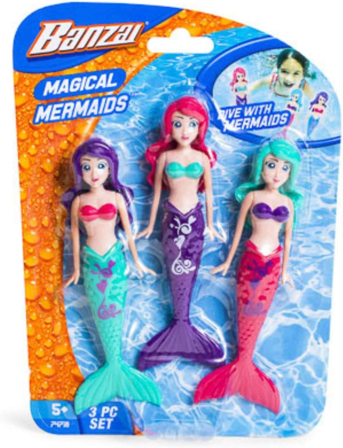 Banzai 3 Piece Magical Mermaid Dolls and 3 Piece Dive Sharks Pool Toys Bundle Set of Pool Toys image number 3