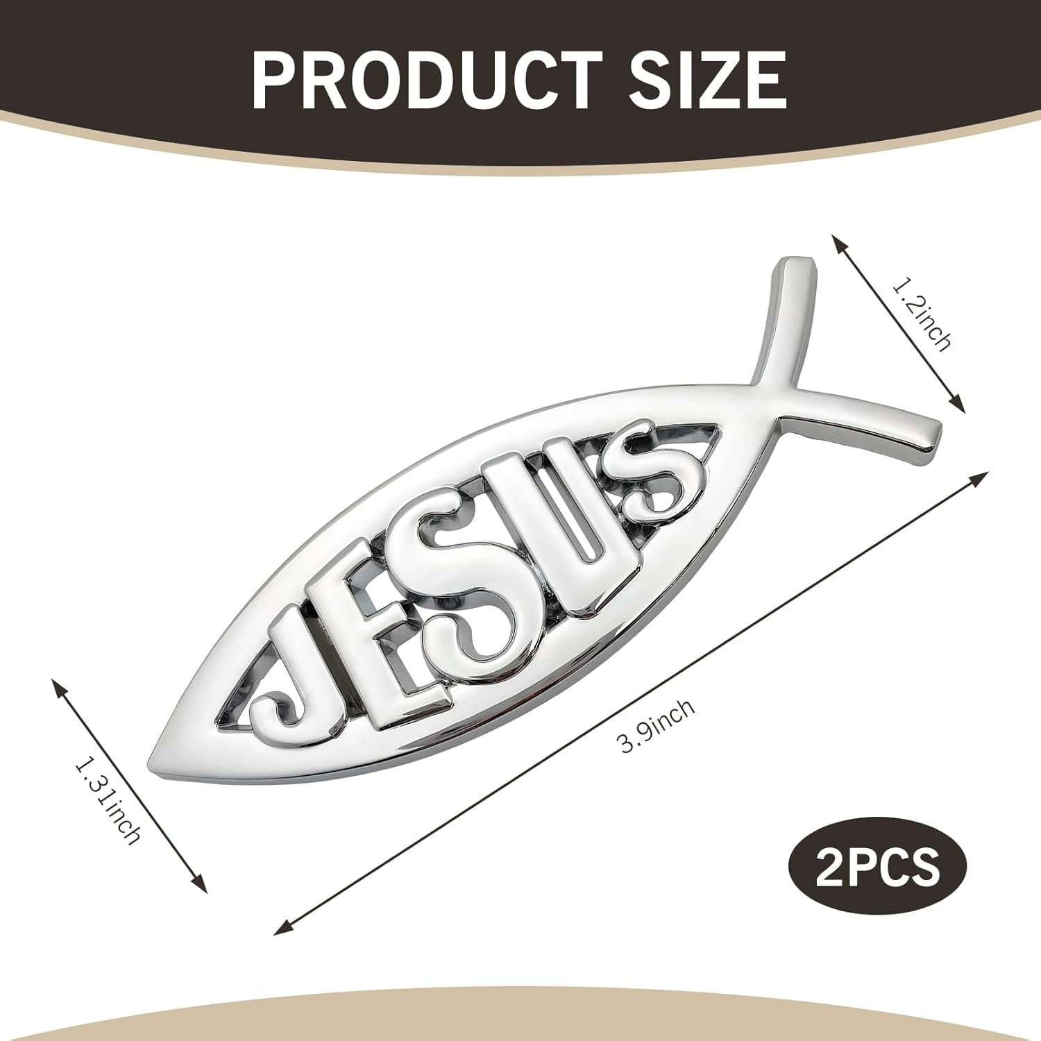 2PCS Jesus Fish Decal Sticker, 3D Car Jesus Christian Fish Symbol Decal, Waterproof Car Decoration Sticker, Trunk, Bumper (Silver) image number 5