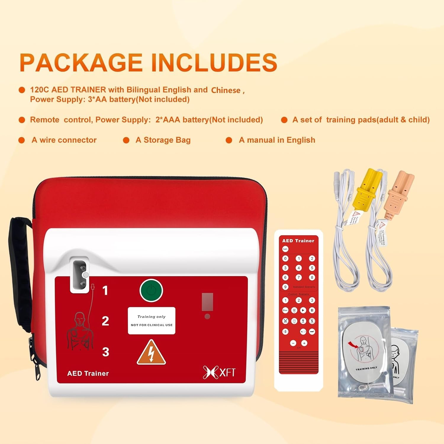AED Trainer - Practice Defibrillator, XFT 120C AED Training Device with Remote Control, English/Chinese Voice Prompts, 8 Scenarios, AED First Aid Training Kit for Defibrillator Trainee Beginner image number 4