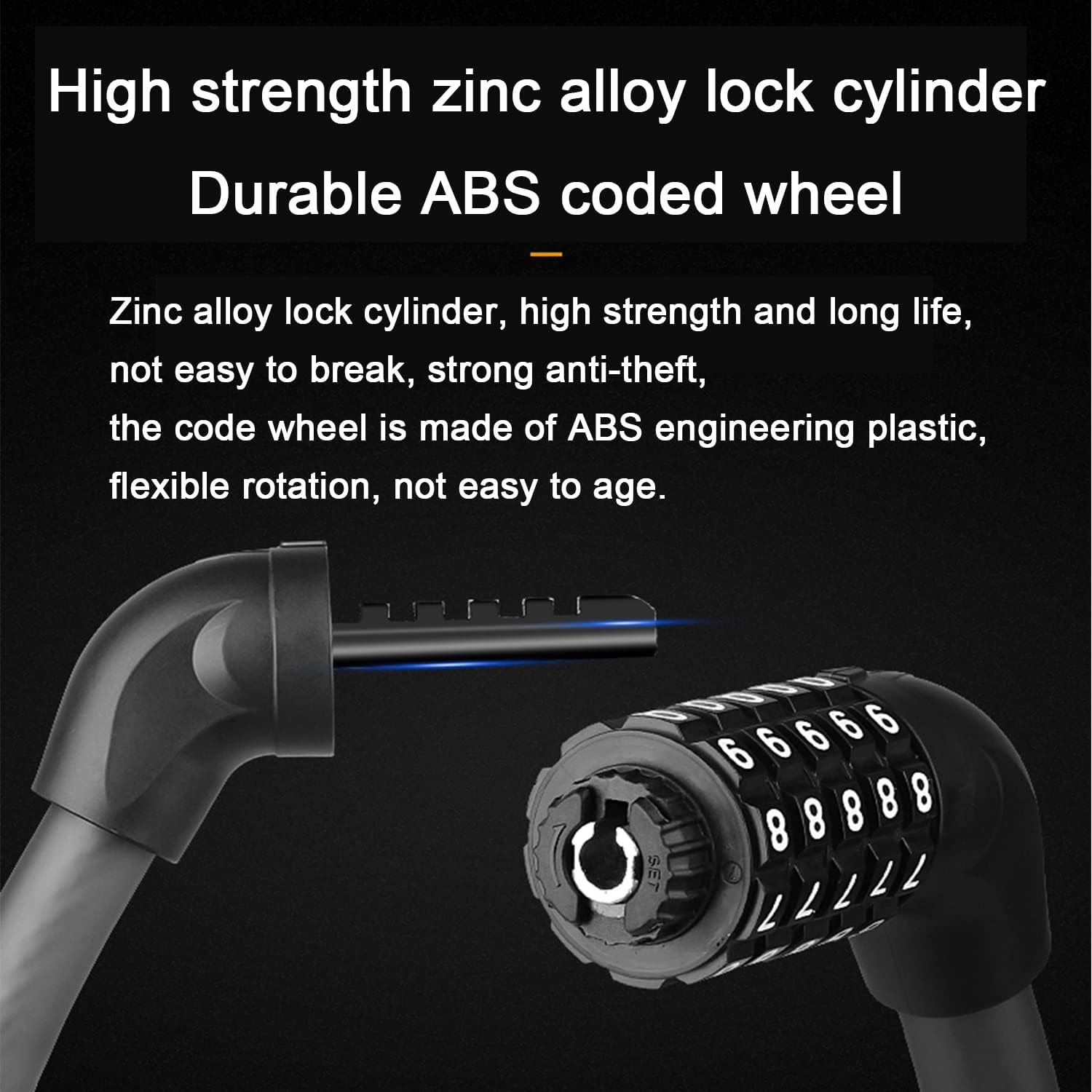 MINGKAI Bicycle Cable Lock, 87CM Alloy Combination Lock, 5-Digit Resetable, Black