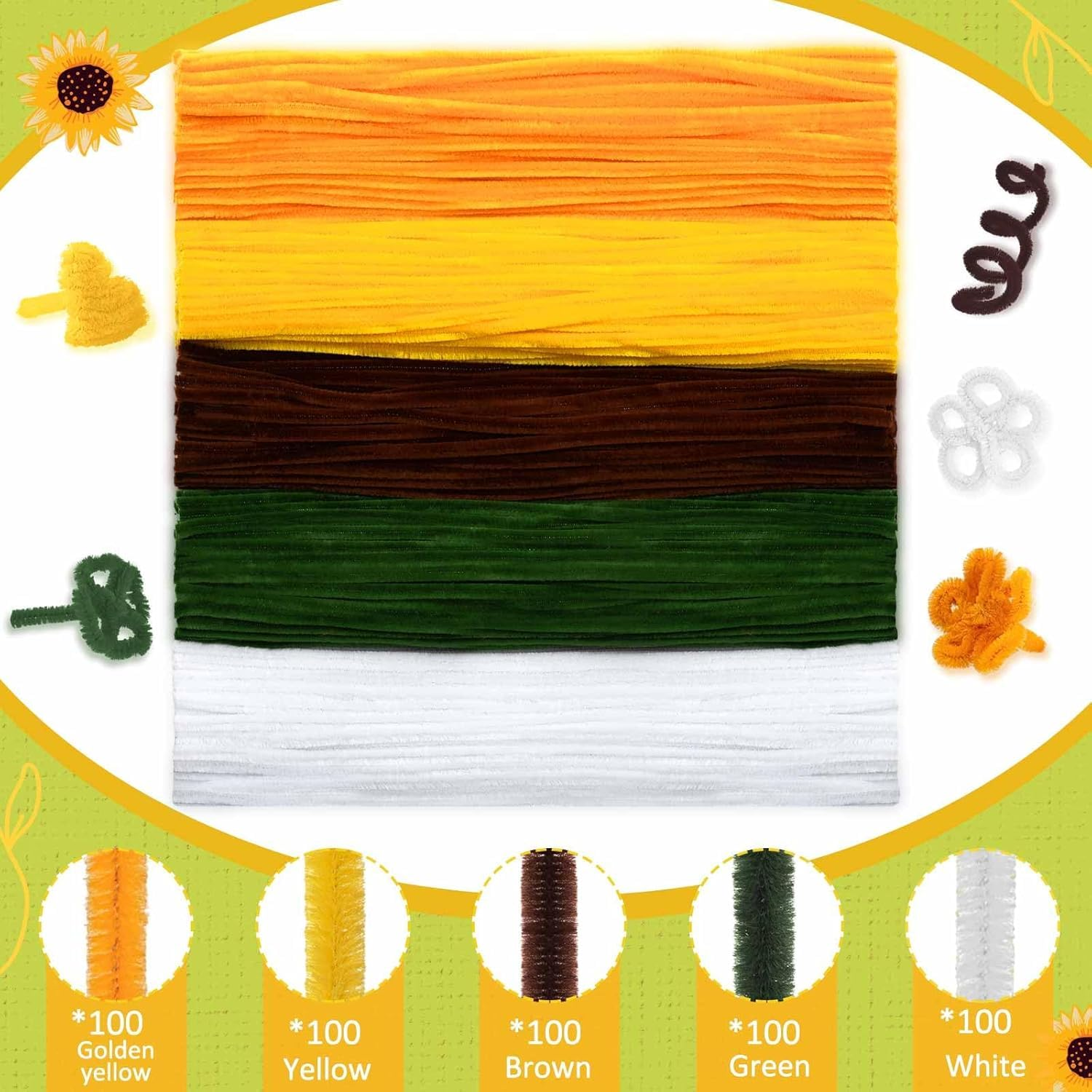 500 Pieces Pipe Cleaners Chenille Stems 12 Inch Craft Supplies Bulk for DIY Art and Craft Projects Creative Wrapping Party Decorations(Sunflower Color,12 Inch)