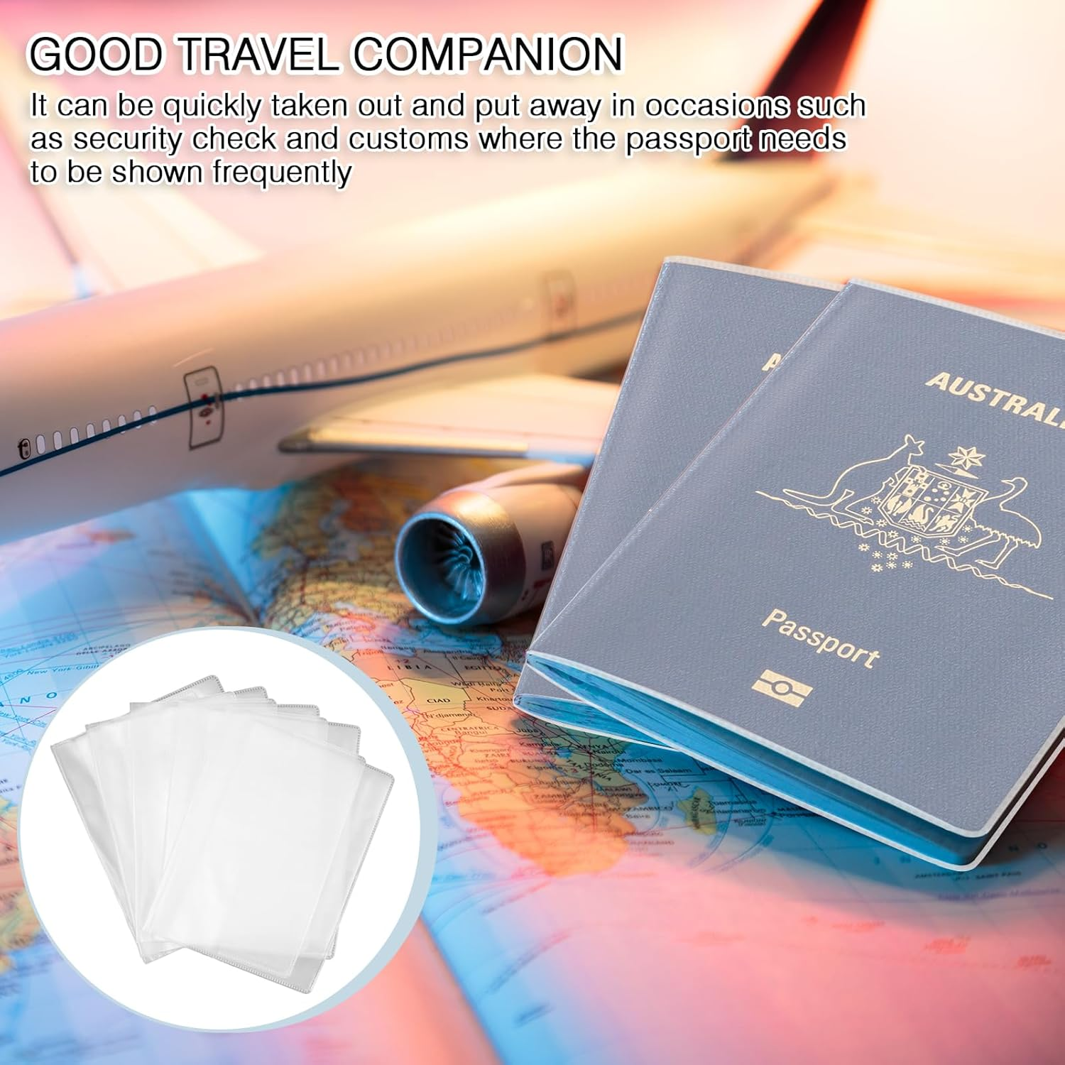 5Pcs Clear Passport Cover - Essentials Passport Holder & Travel Wallet Organizer - Waterproof Cover & ID Card Sleeve for Men, Women & Family - Travel Accessories - Airplane Journeys image number 3
