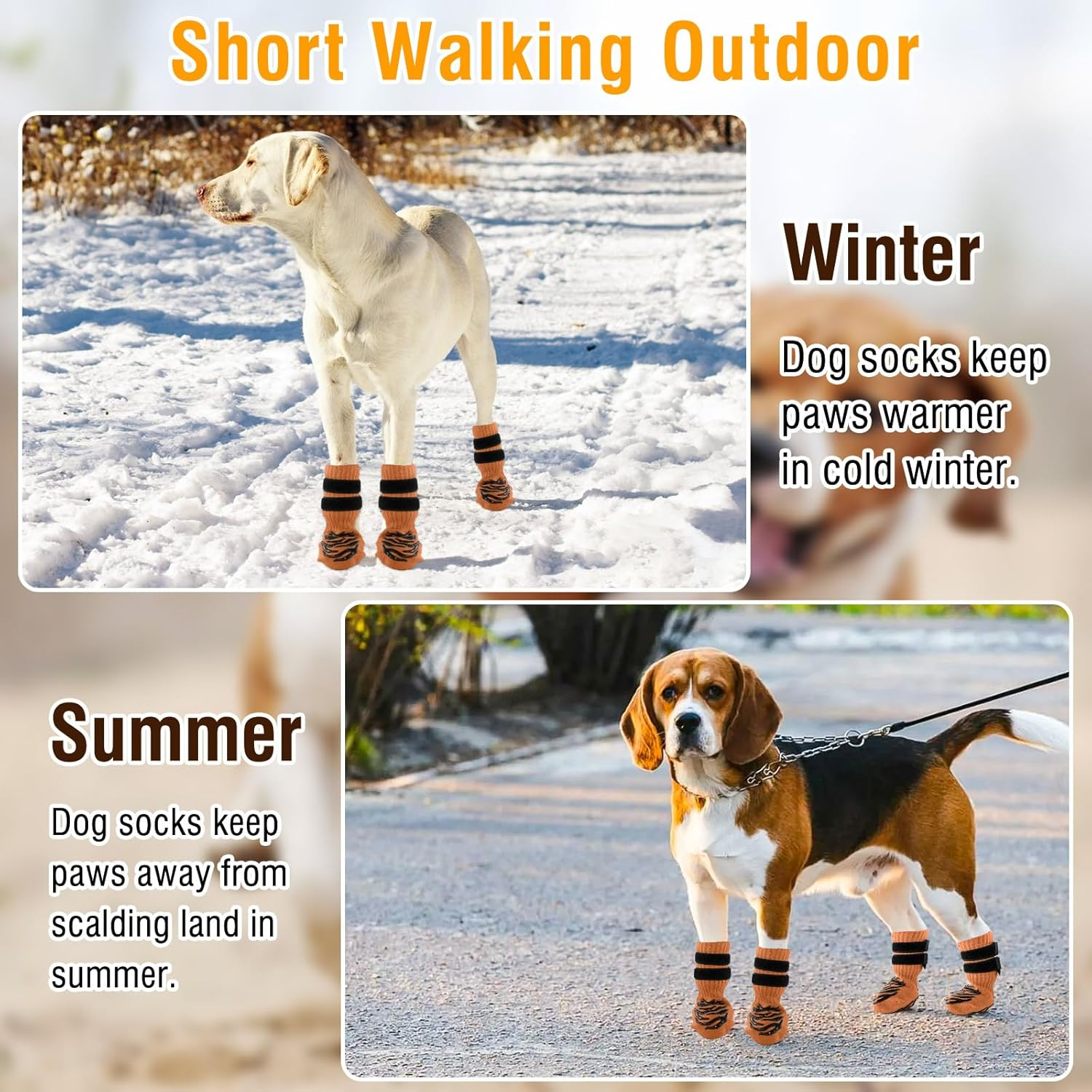 Anti-Slip Dog Socks with Double Sides Grips for Hardwood Floor,Dog Boots to Prevent Licking with 2 Adjustable Straps (Orange, XL) image number 4