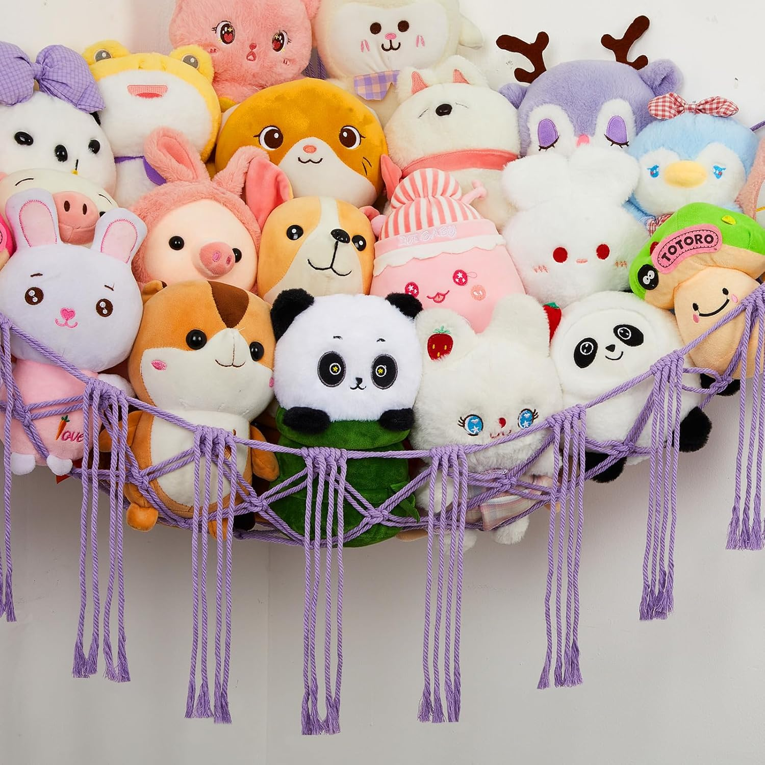 Unicorn Castle Triangular Stuffed Toy Storage Net Hammock Organizer, Purple, Cotton, Triangular, 59 X 39.37 X 59 Inches, 5 Pounds Capacity, Boho Wall Hanging Decor for Nursery, Playroom, Bedroom image number 3