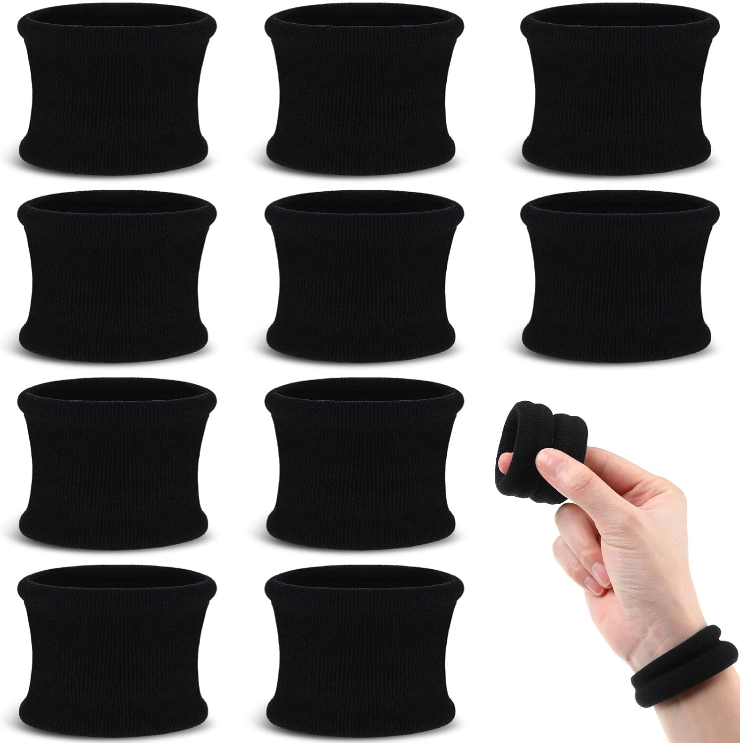 10 Pcs Strong Elastic Hair Bands for Women Girls Large Cotton Hair Bobbles Black Hair Accessories Stretch Hair Ties Ponytail Holders for Thick Heavy and Curly Hair, Black image number 5
