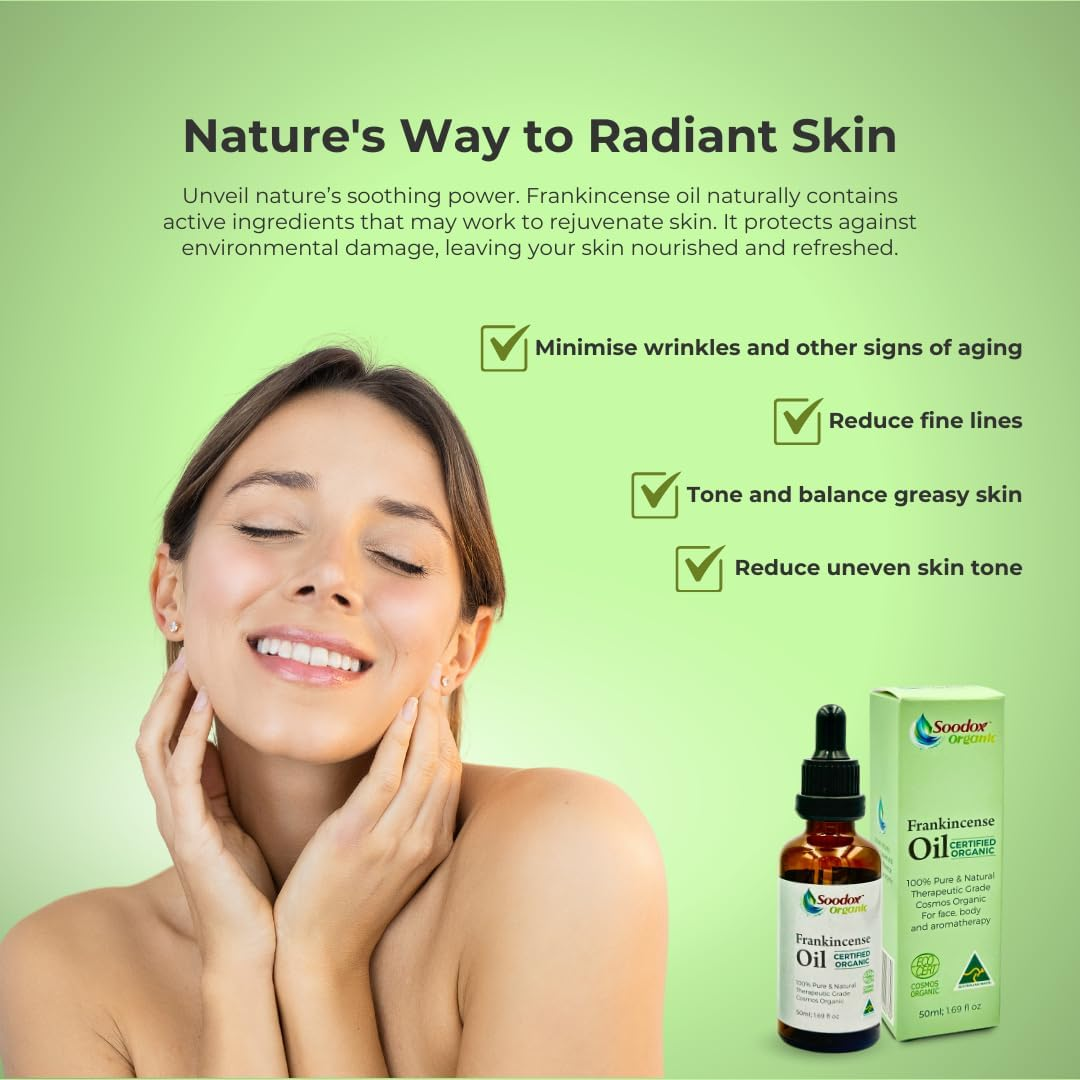 Soodox Organic Frankincense Oil - 100% Organic Essential Oil - 100% Boswellia Serrata - 100% Australian Made - Skin Moisturizer, Aromatherapy Oil, Massage, Immune Support, Inflamation, Hair Growth, Scalp Strength, Nailcare - Comes in a Amber Glass Dropper Bottle image number 6