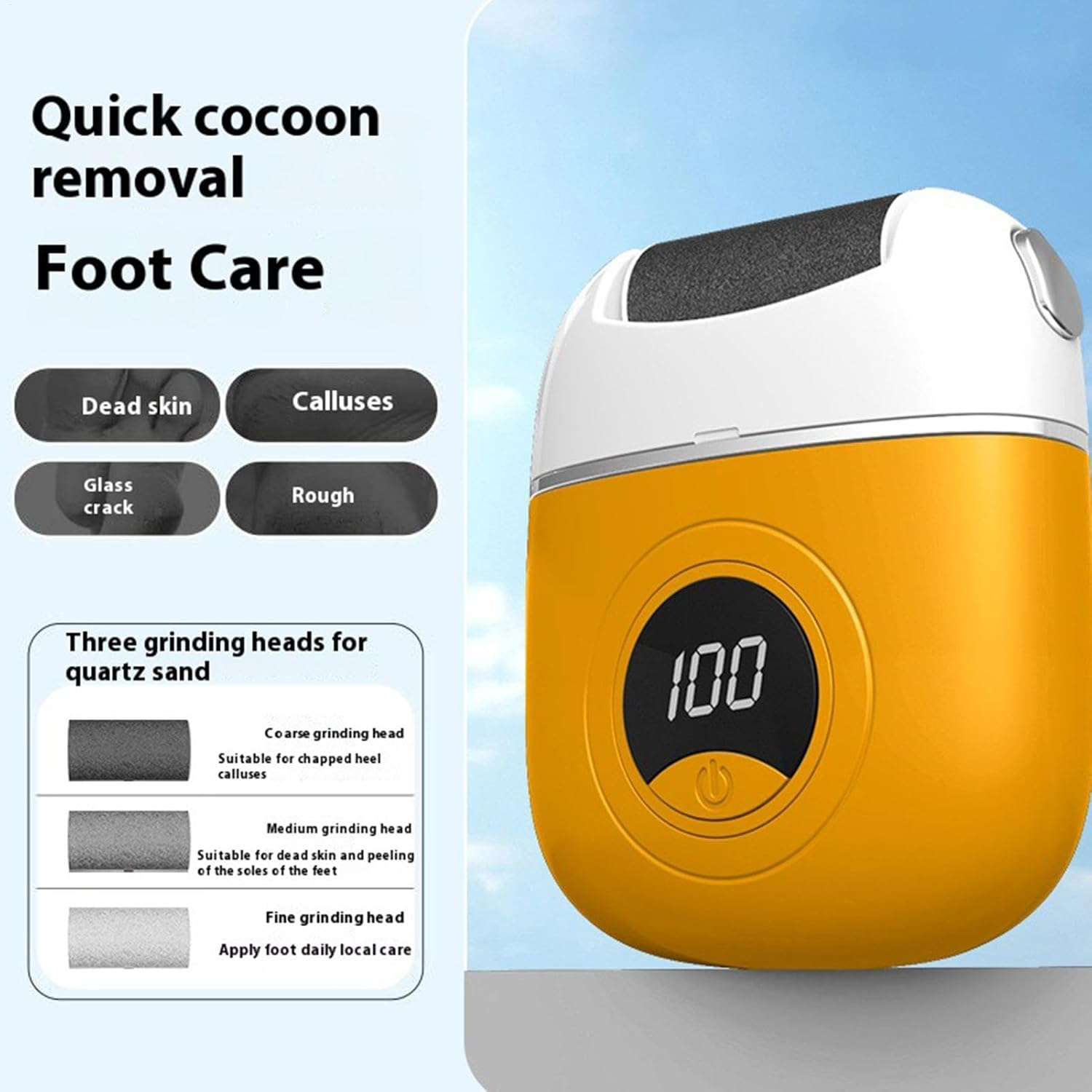 Bvizyelck Electric Foot Callus Remover, Electric Foot Files Grinder, Ergonomic Grip Foot Scrubber File for Heels, Side of Feet, Soles, Toes