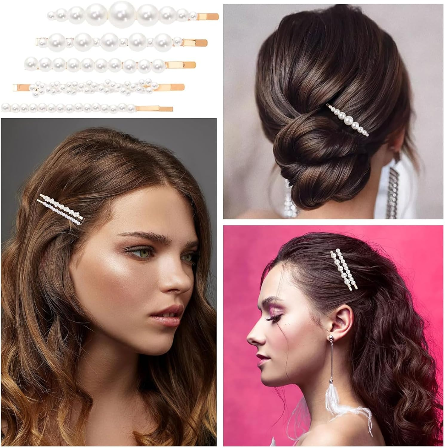 TELAIN Vintage Pearl Bobby Clips, Set of 5 with Different Designs, Retro Hair Accessories for Everyday, Parties and Special Occasions image number 1