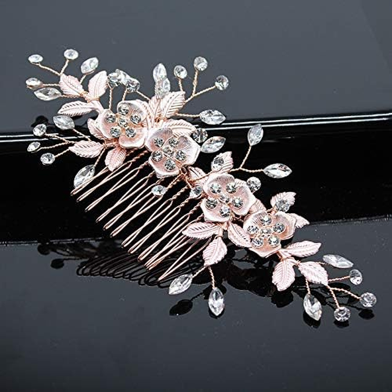 CENPEK Wedding Hair Pin for Women Rose Gold Rhinestone Wedding Hair Pin Handmade Floral Rhinestone Headpiece for Bride Bridesmaids Hair Pin image number 5