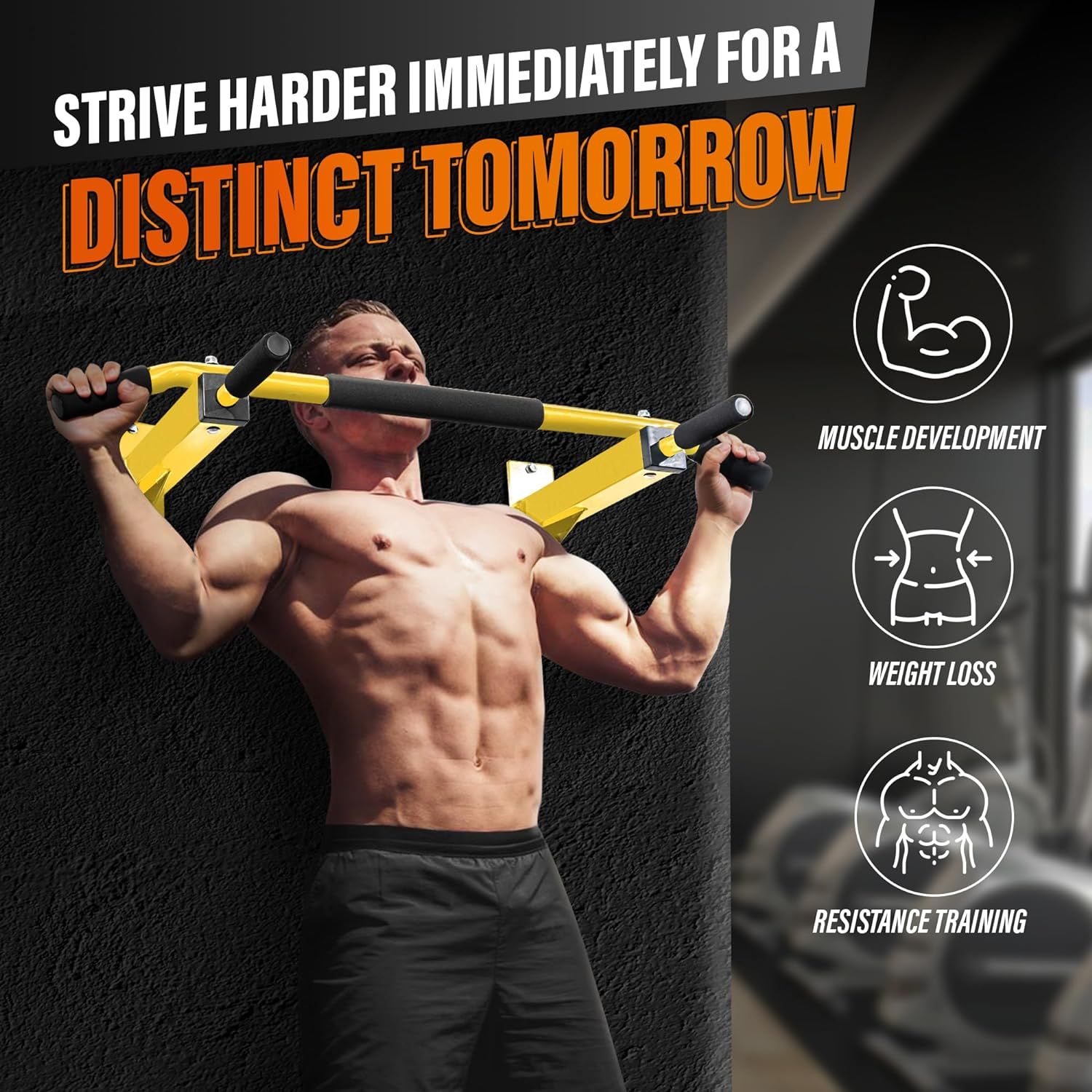 Yes4All Heavy Duty Wall Mounted Pull up Bar &ndash; Multi-Grip Ceiling Strength/Joist Mount/Chin-Up Bar for Home Gym Portable - Standard Black image number 3