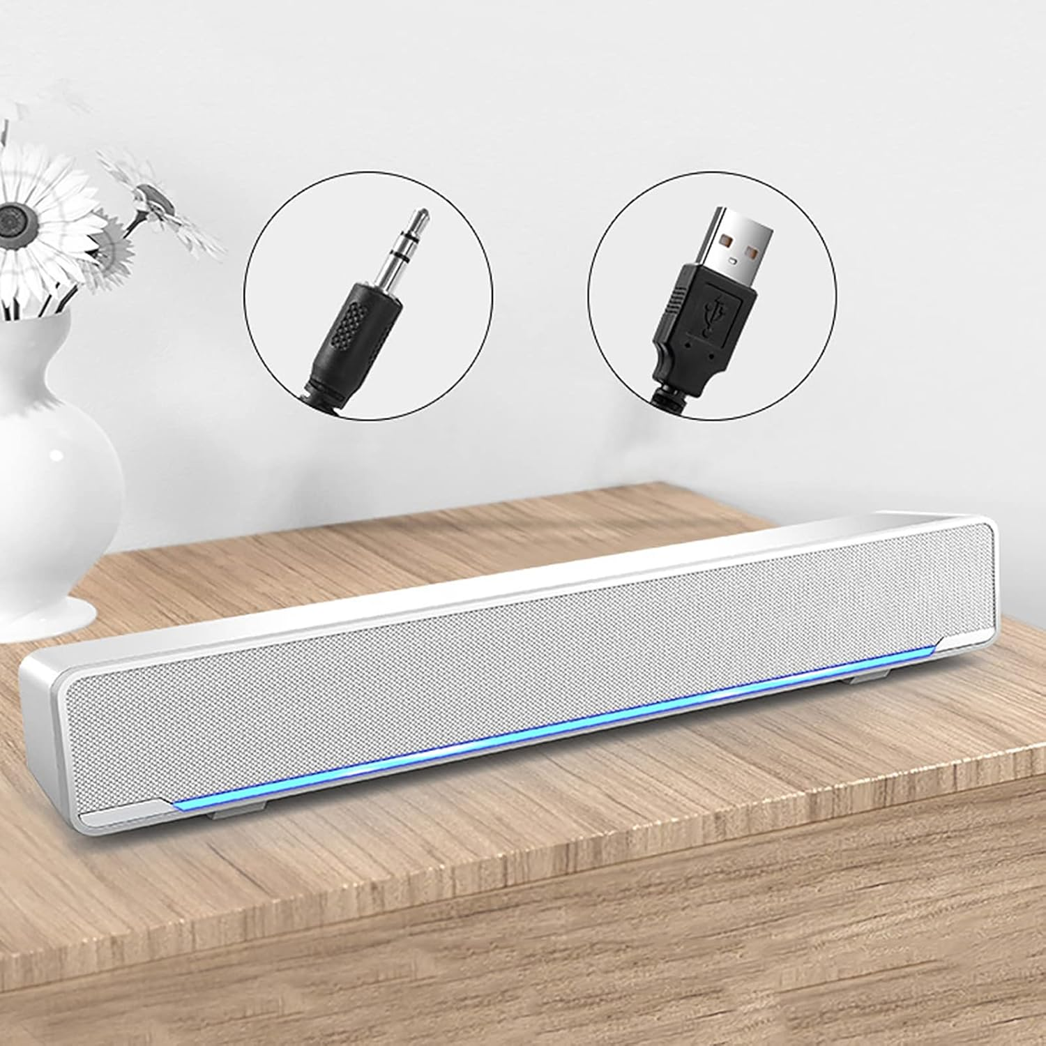 Generic Mini Portable USB Wired Soundbar Music Player Bass Surround Soundbox Speaker with 3.5 Mm Plug for Desktop, Laptop, TV, Smartphone, Tablet PC, MP3, MP4 and More (White) - White image number 6