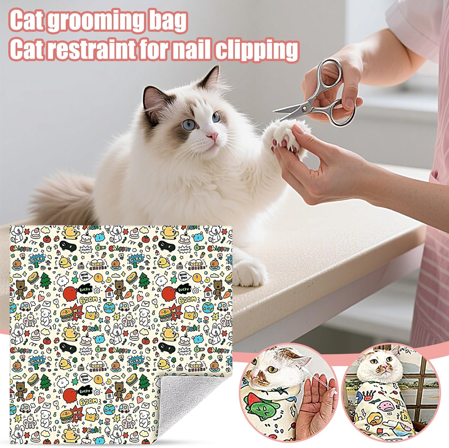 Cat Grooming Wrap - Kitten Swaddle Wrap Self-Adhesive - Small to Large Animals Anti-Bite Calming Bag for Feeding Ear Cleaning Coat Care Manicure image number 3