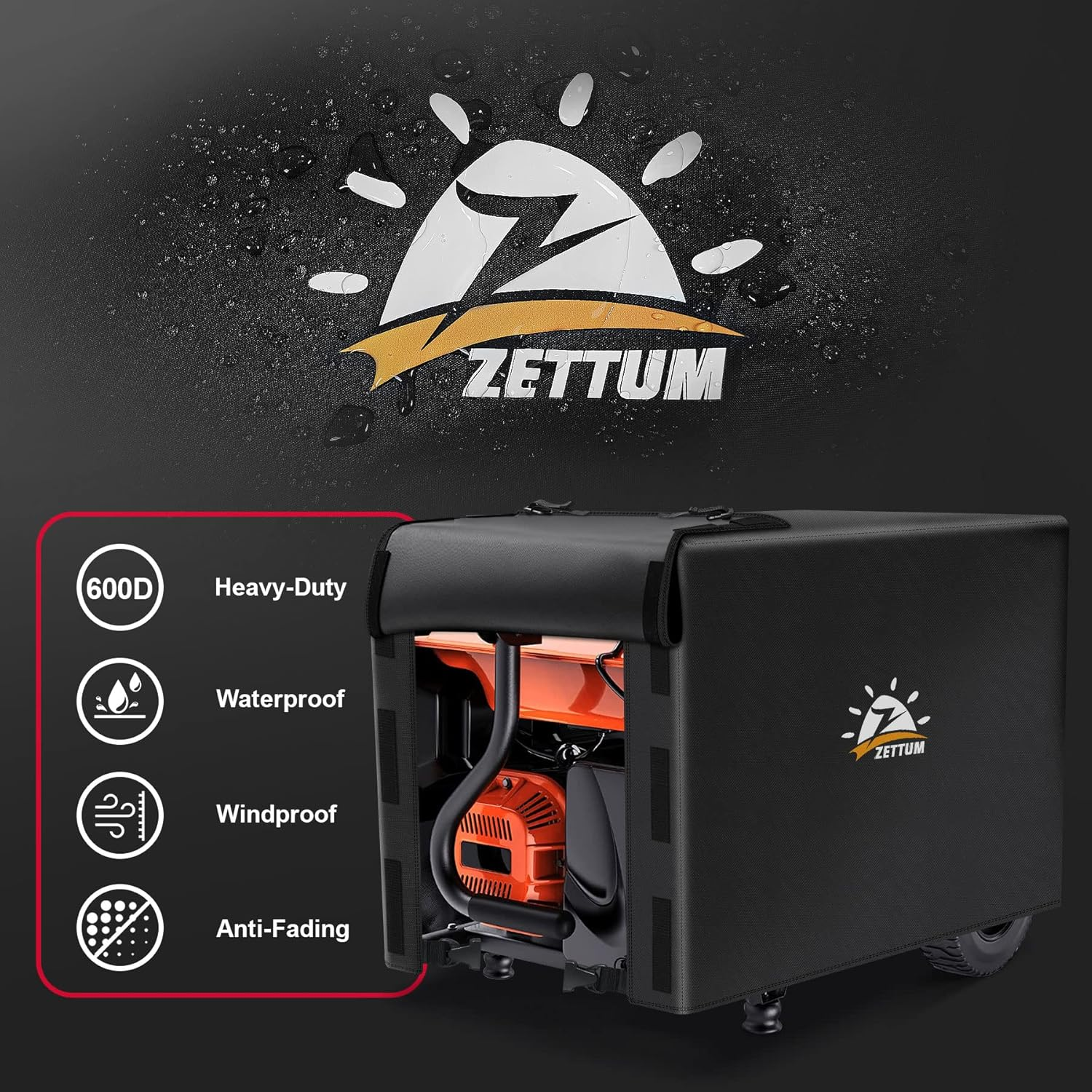 Zettum Generator Cover 32 Inch - 600D Outdoor Generator Covers Heavy Duty Waterproof, Small outside Equipment Cover for Duromax, Westinghouse, Champion, Predator, Honda Portable Generator 5000-10000W - Black - 32 Inch image number 2
