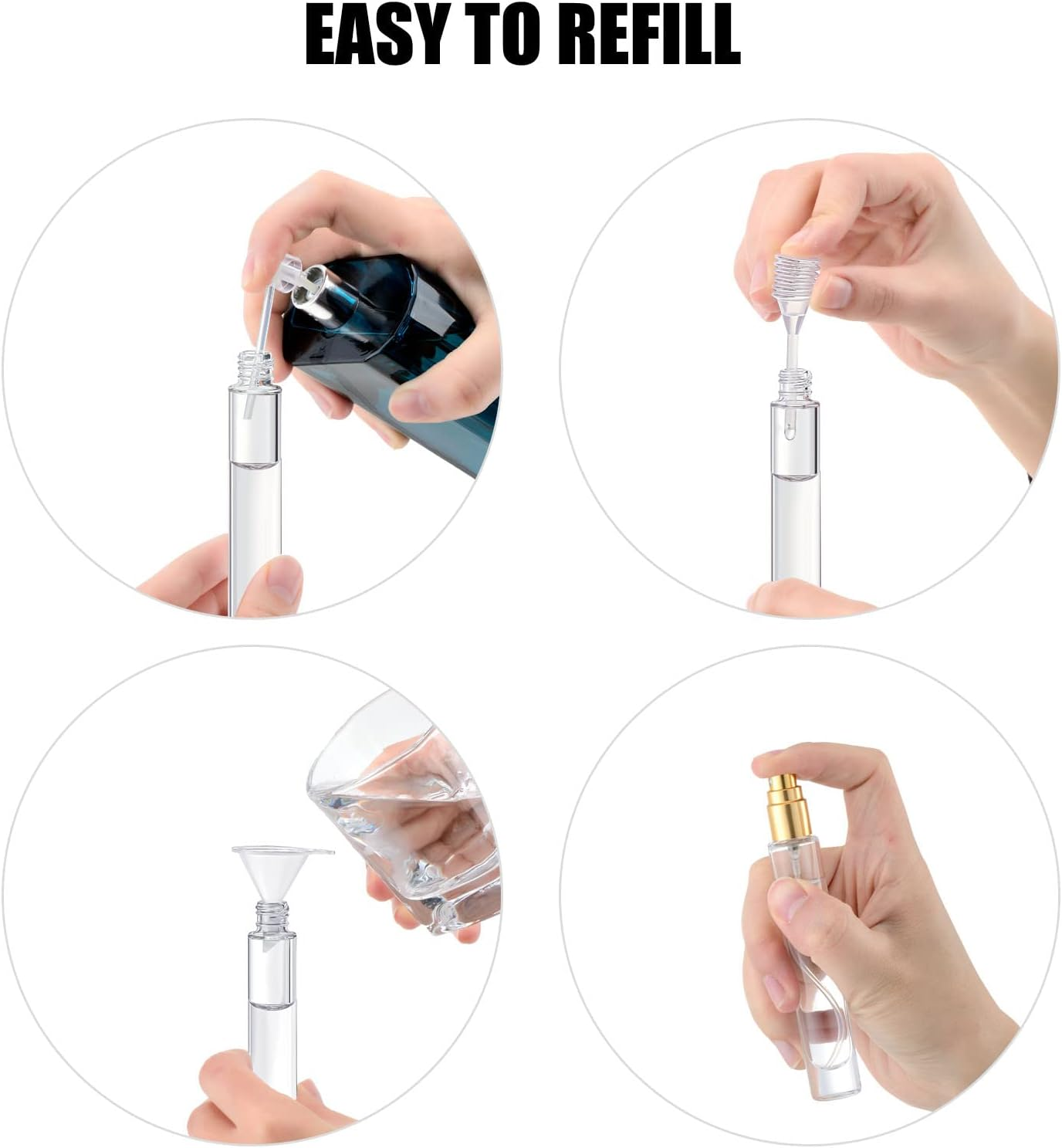 IRON BILL 10Ml Glass Spray Bottle, Thick Glass Atomizer, Perfume Decanter Kit, Small Travel Perfume Atomizer Bottle Refillable (8PCS, Gold) image number 5