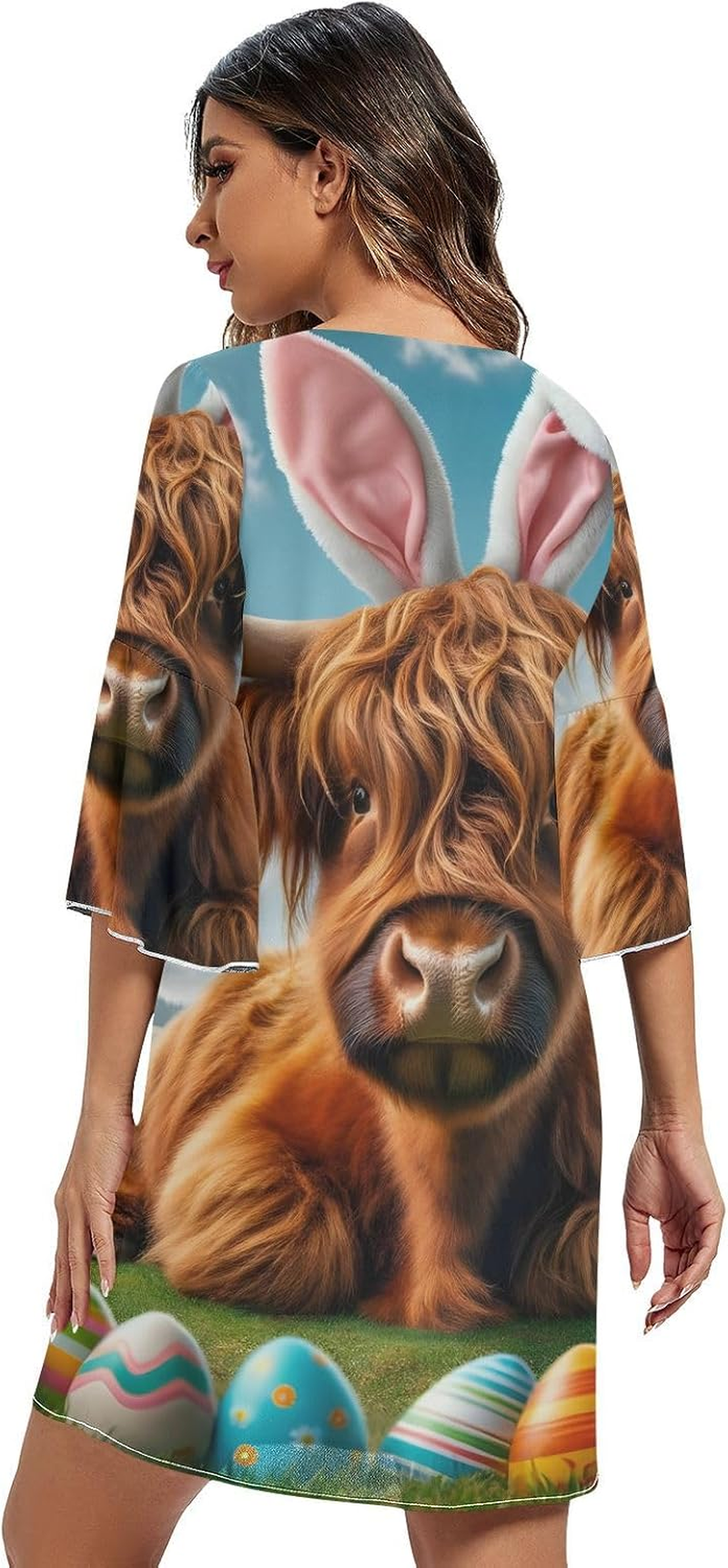 Easter Cute Highland Cow Chiffon Dress Printed Chiffon Line Maternity Dress image number 4