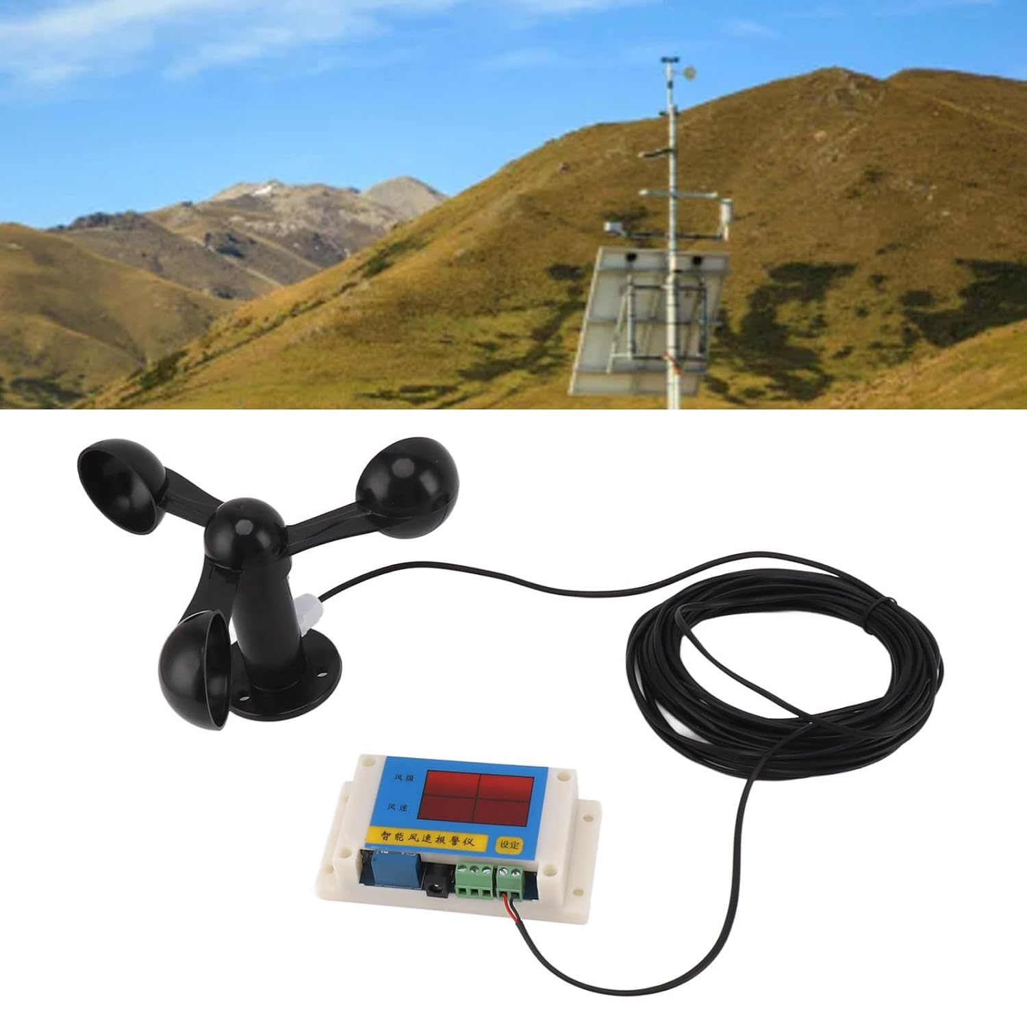 High Accuracy 3 Fan Blades Tower Crane Anemometer 3 Blades USB 5V Wind Speed Alarm Device for Outdoor - Weather Station Wind Speed Gauges