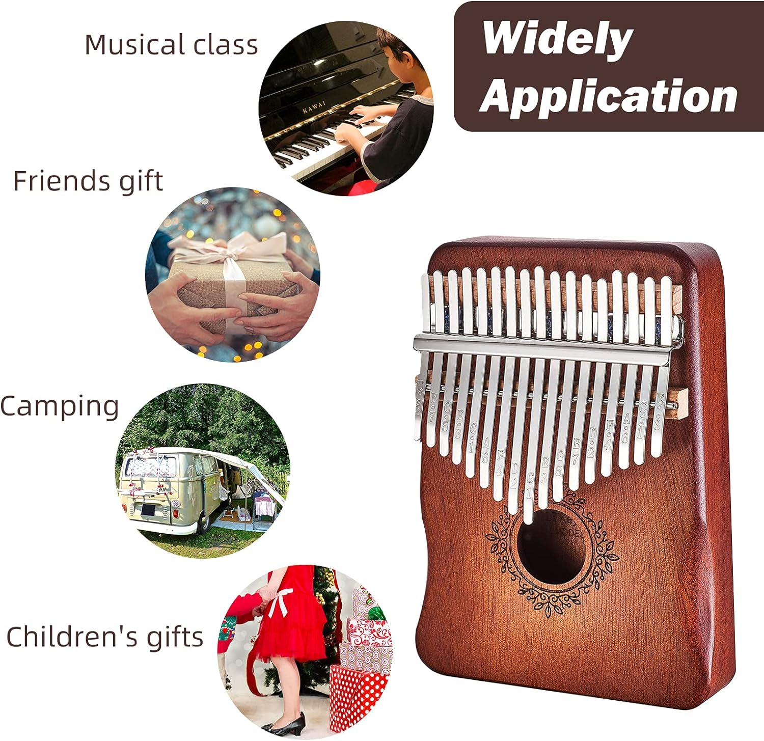 17 Keys Thumb Piano Worthplanet Wood Finger Piano Kalimba Thumb Piano Solid Finger Piano Mahogany Body for Beginners and Professionals W150001 image number 6