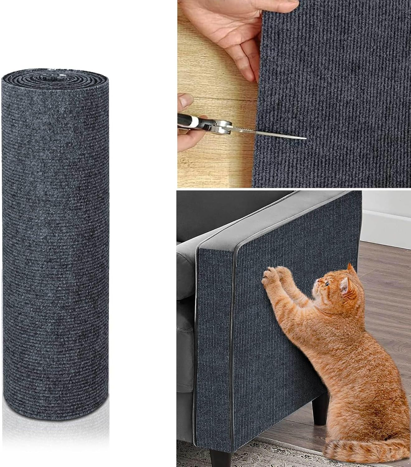 Cat Scratch Furniture Protector, 40&times;200 Cm/15.75&times;78.74 Inch Large Cat Couch Protector, Cat Scratching Mat Furniture Protectors from Cats Scratch DIY Self-Adhesive Climbing Cat Scratcher (Grey) image number 3
