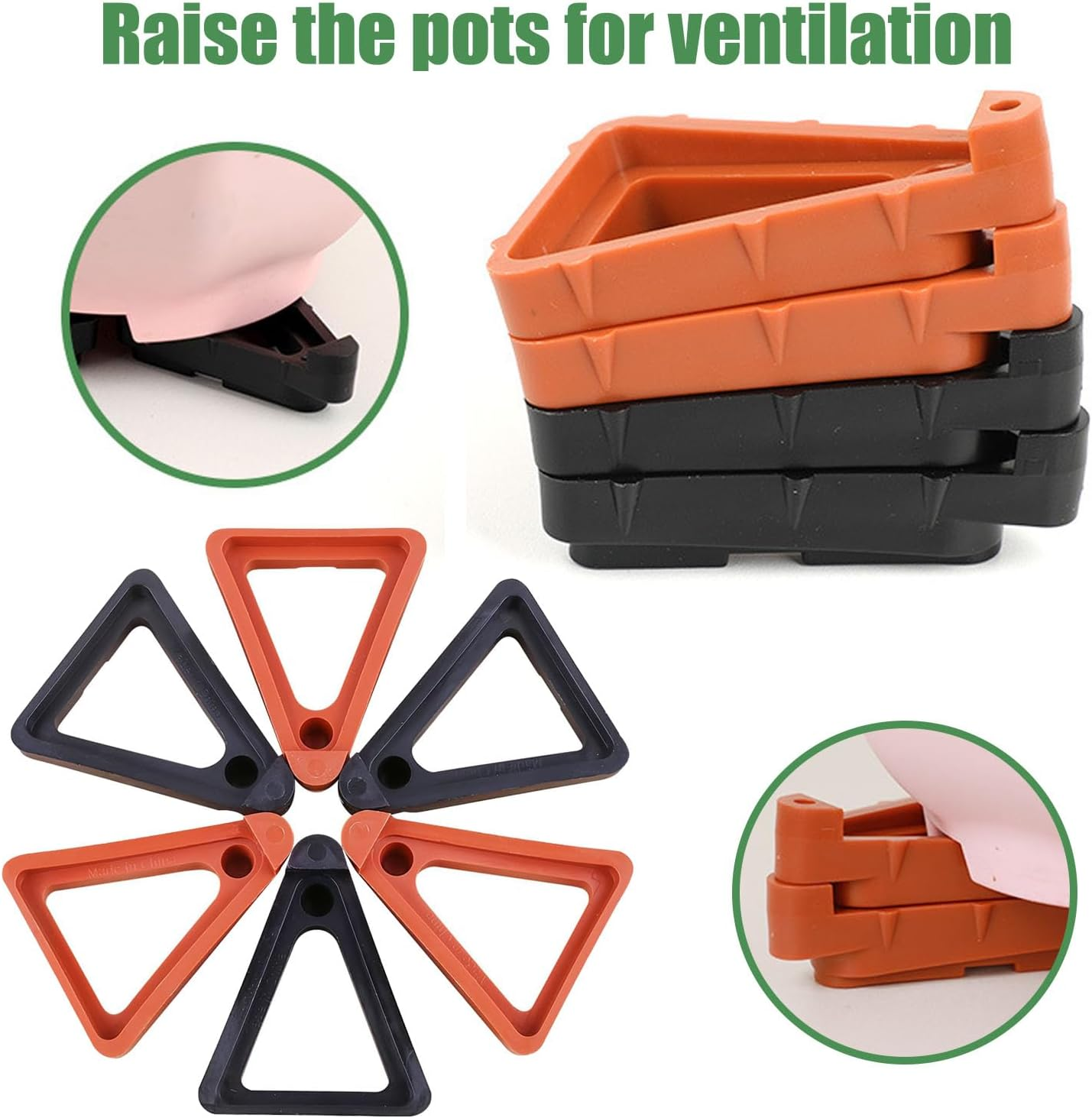 Mtxorvix 24 Pcs Plant Pot Feet, Pot Feet Plant Pot Toes Invisible Triangle Flower Pot Risers Pot Lifters Support PP Garden Flowerpot Risers for Indoor Outdoor Gardening Plant Container (Black)