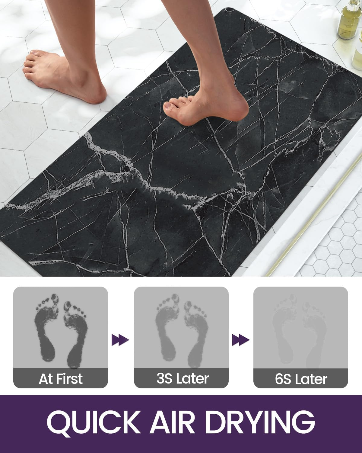 DEXI Bath Rug-Rubber Non-Slip Quick Dry Bathroom Rugs, Super Absorbent Thin Bath Mat, Washable Bathroom Floor Mats for in Front of Bathtub, Shower Room, Sink, 17"X32", Black image number 5